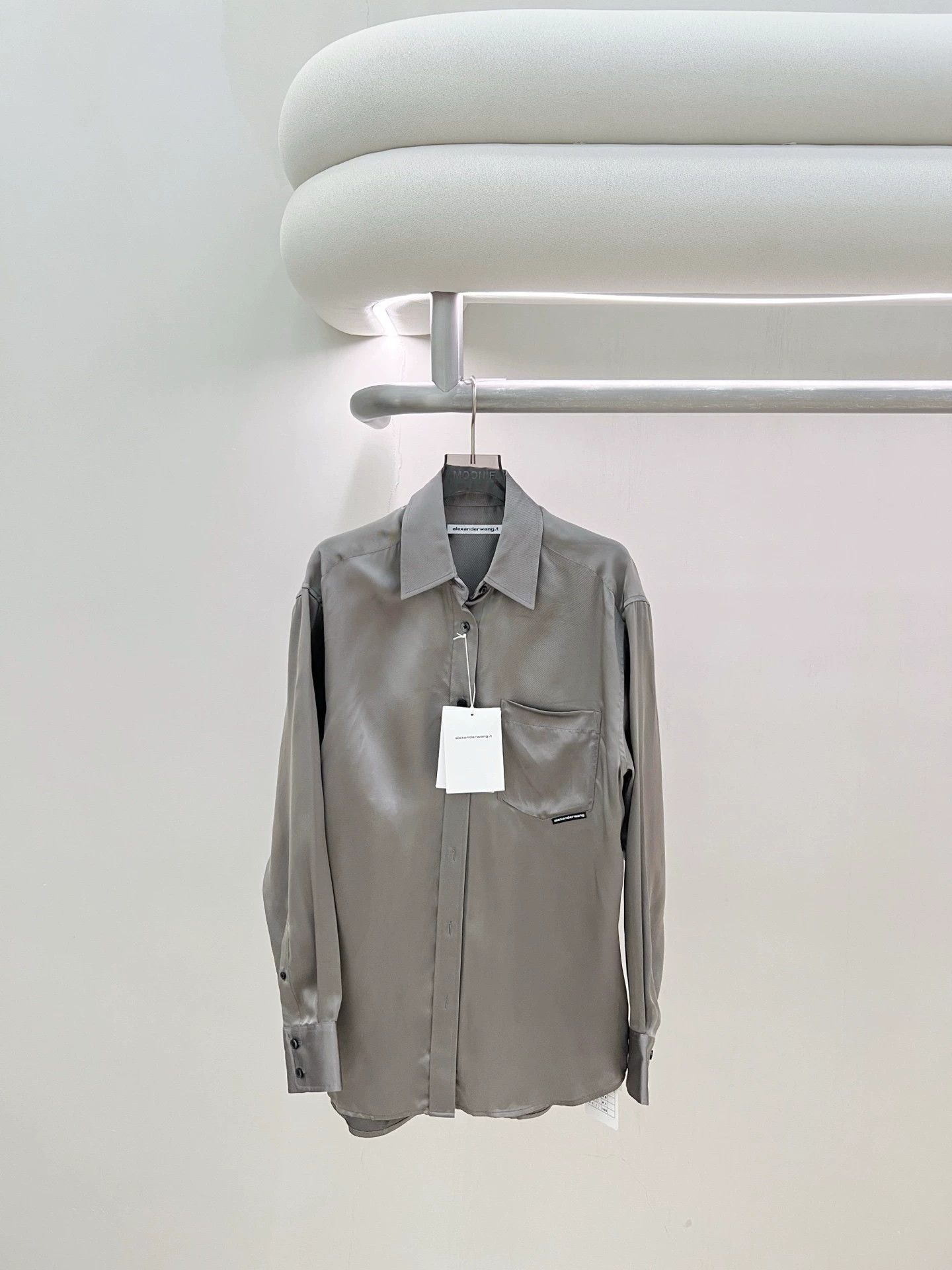 Alexander McQueen Alexander Wang mint silver-gray silk-satin shirt XS Size US XS / EU 42 / 0 - 1 Thumbnail