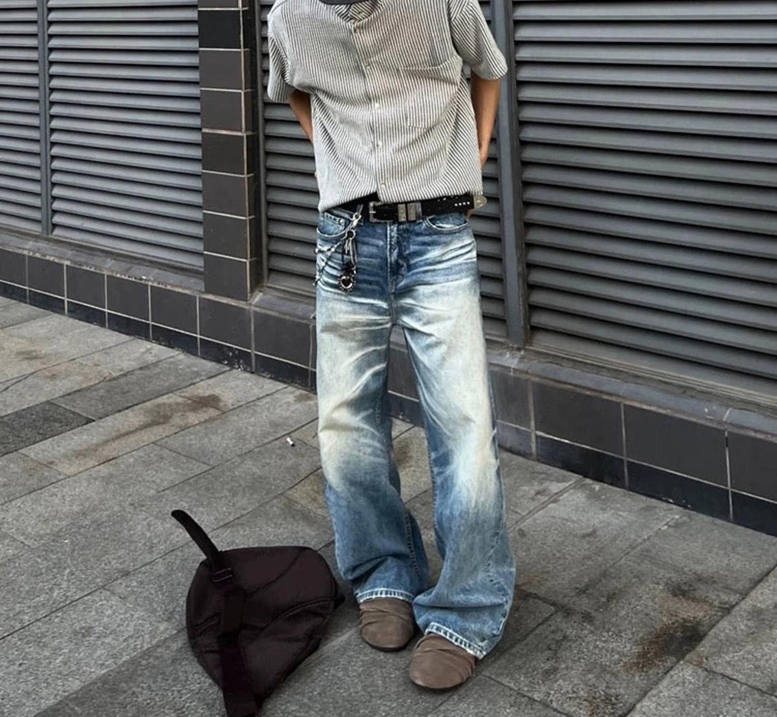 Vintage Light Blue Wide Leg Denim Jeans, Relaxed Fit Jeans Size US 30 / EU 46 - 1 Thumbnail