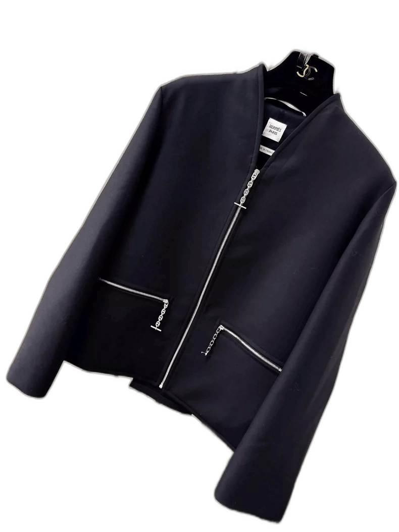 Hermes Hermes Black Cashmere VNeck Jacket-2506 Size S / US 4 / IT 40 - 1 Thumbnail