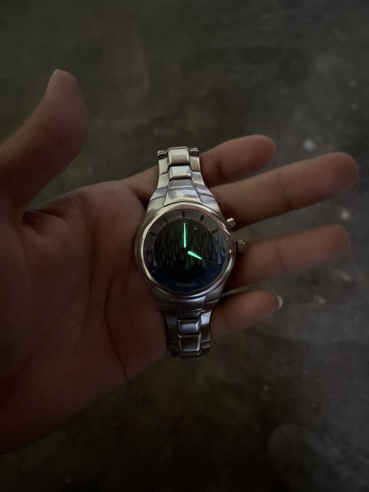 Vintage FOSSIL BIG TIC WATCH BLUE FLAME