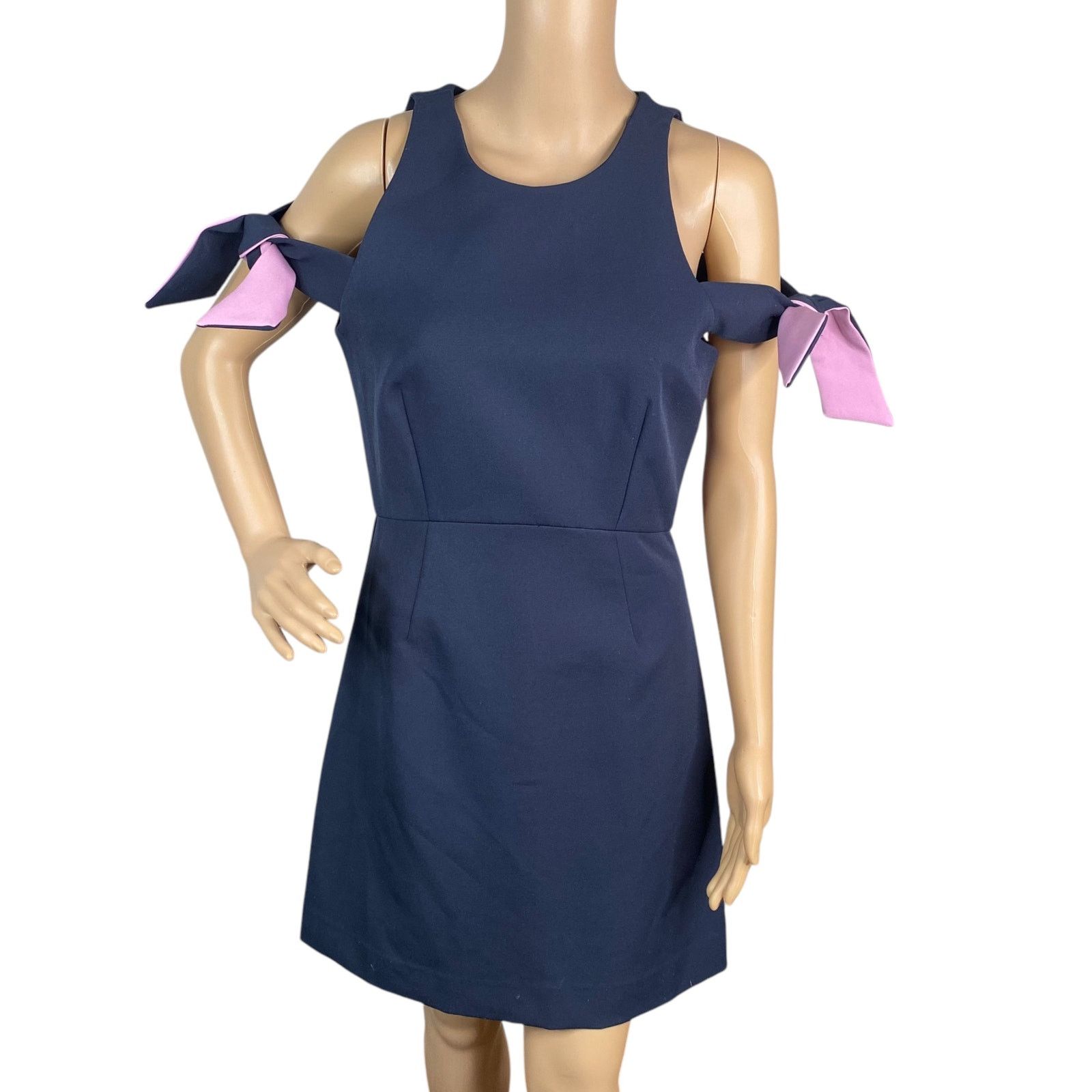 MILLY Milly $450 Madison Navy Blue Bow Detail A-line Dress SZ 8 Size M / US 6-8 / IT 42-44 - 2 Thumbnail