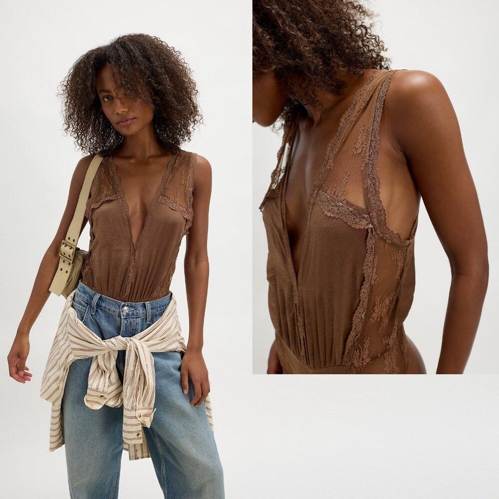 Free People NWT New Free People Tell Me More Toffee Brown Bodysuit Size Size M / US 6-8 / IT 42-44 - 2 Thumbnail