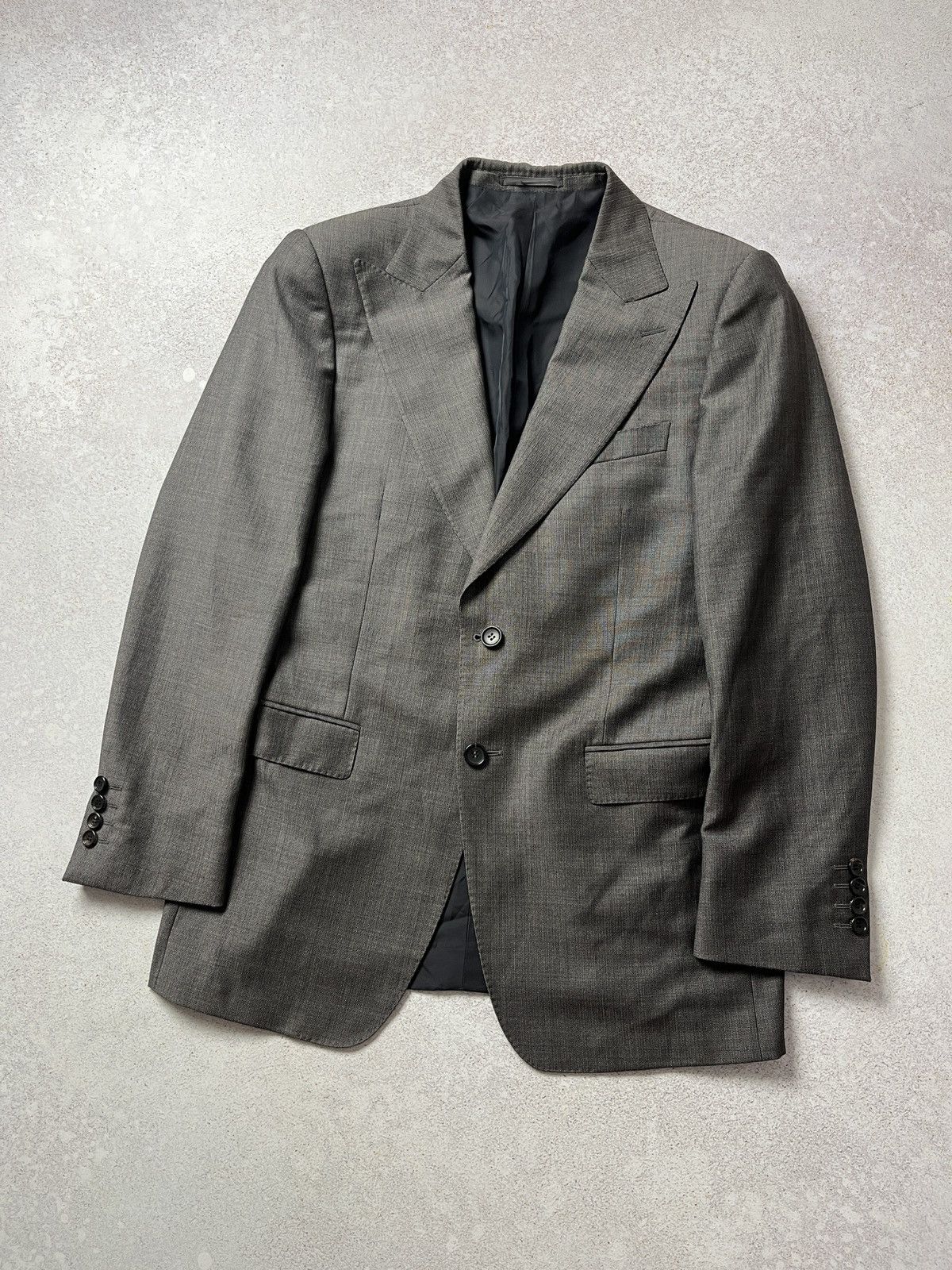 Gucci GUCCI Grey Wool Suit Jacket Peak Lapel 2 Button Blazer Size 38R - 1 Thumbnail