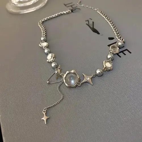 Vintage Electro Chain Crystal Stone Shiny Abstract Star Pop Choker Size ONE SIZE - 1 Thumbnail