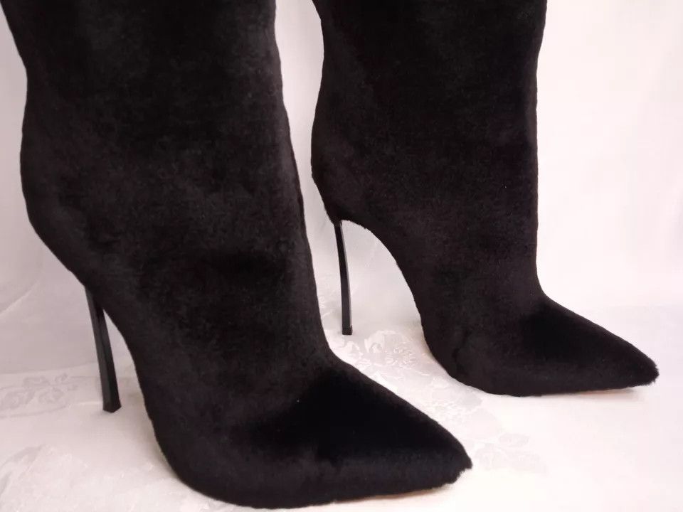 Casadei Blade Heels Black Mid-Calf Mink Fur Boots Size US 6 / IT 36 - 2 Thumbnail