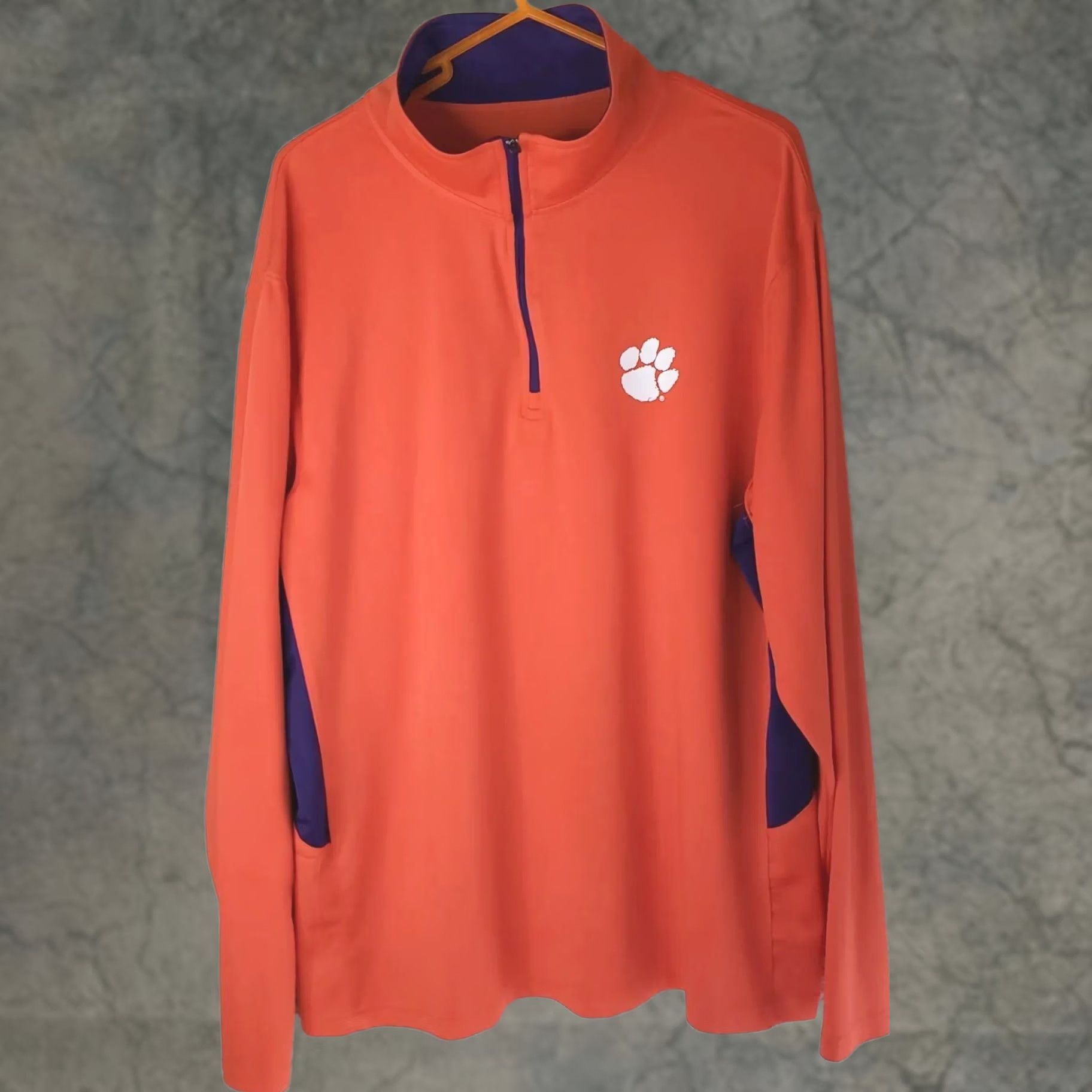 Vintage Clemson University Tigers Campus Heritage 1/4 Zip Long Sleeve Athletic Pullover Polo Men's XL Orange 100% Polyester Athletic Fit Size US XL / EU 56 / 4 - 1 Thumbnail
