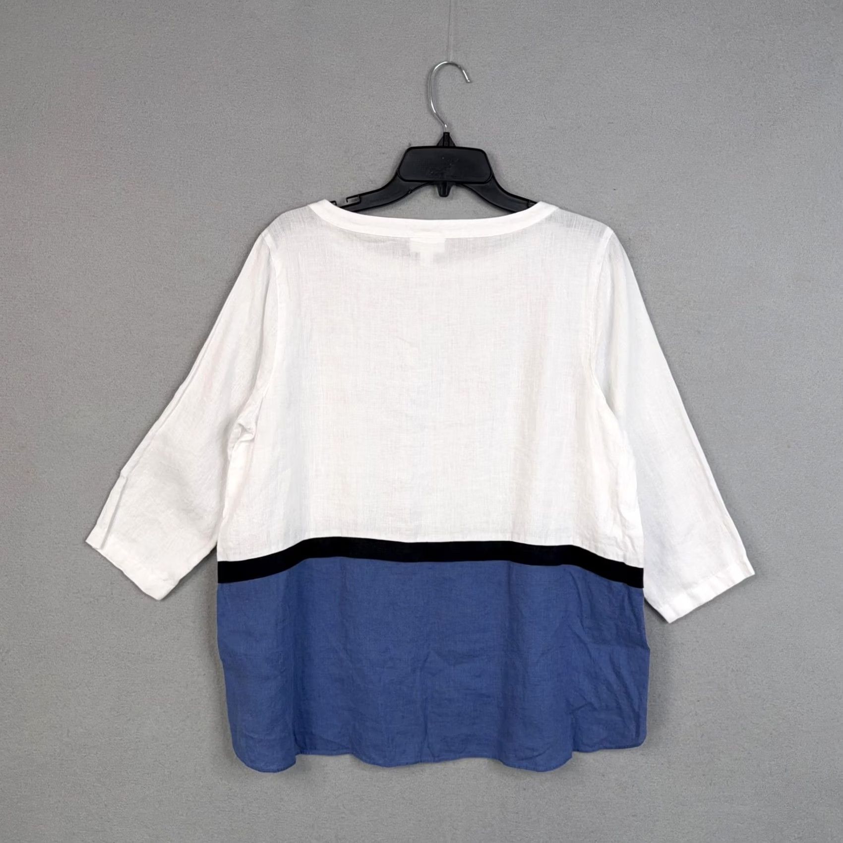 J. Jill J Jill Blouse Womens M White Blue Colorblock Linen Tunic Top Shirt Summer Size M / US 6-8 / IT 42-44 - 5 Thumbnail
