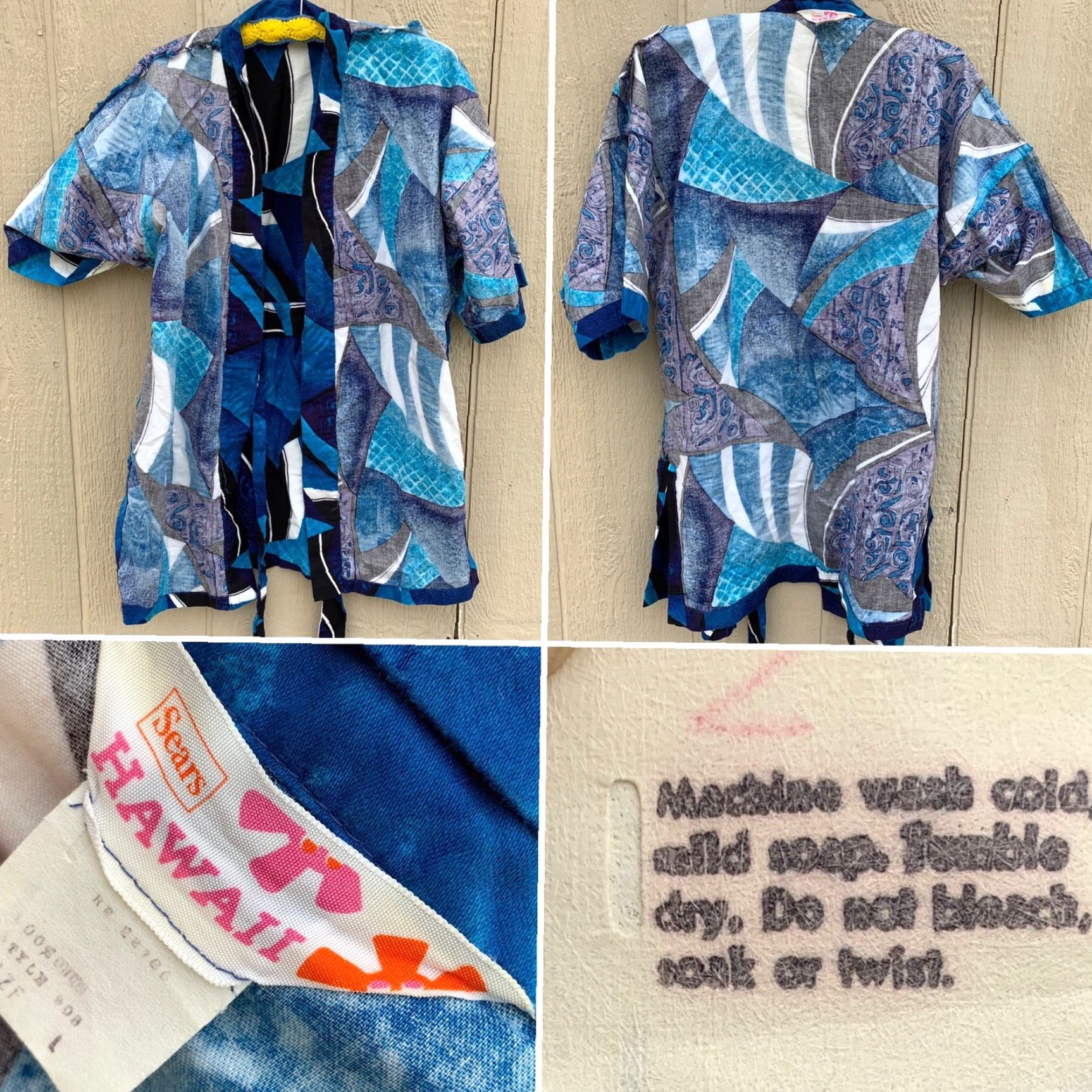 Sears VINTAGE Sears Hawaii Hawaiian Kimono Robe Cover Up L 100% Cotton Blue Beach Sportswear/Beach Size ONE SIZE - 7 Thumbnail