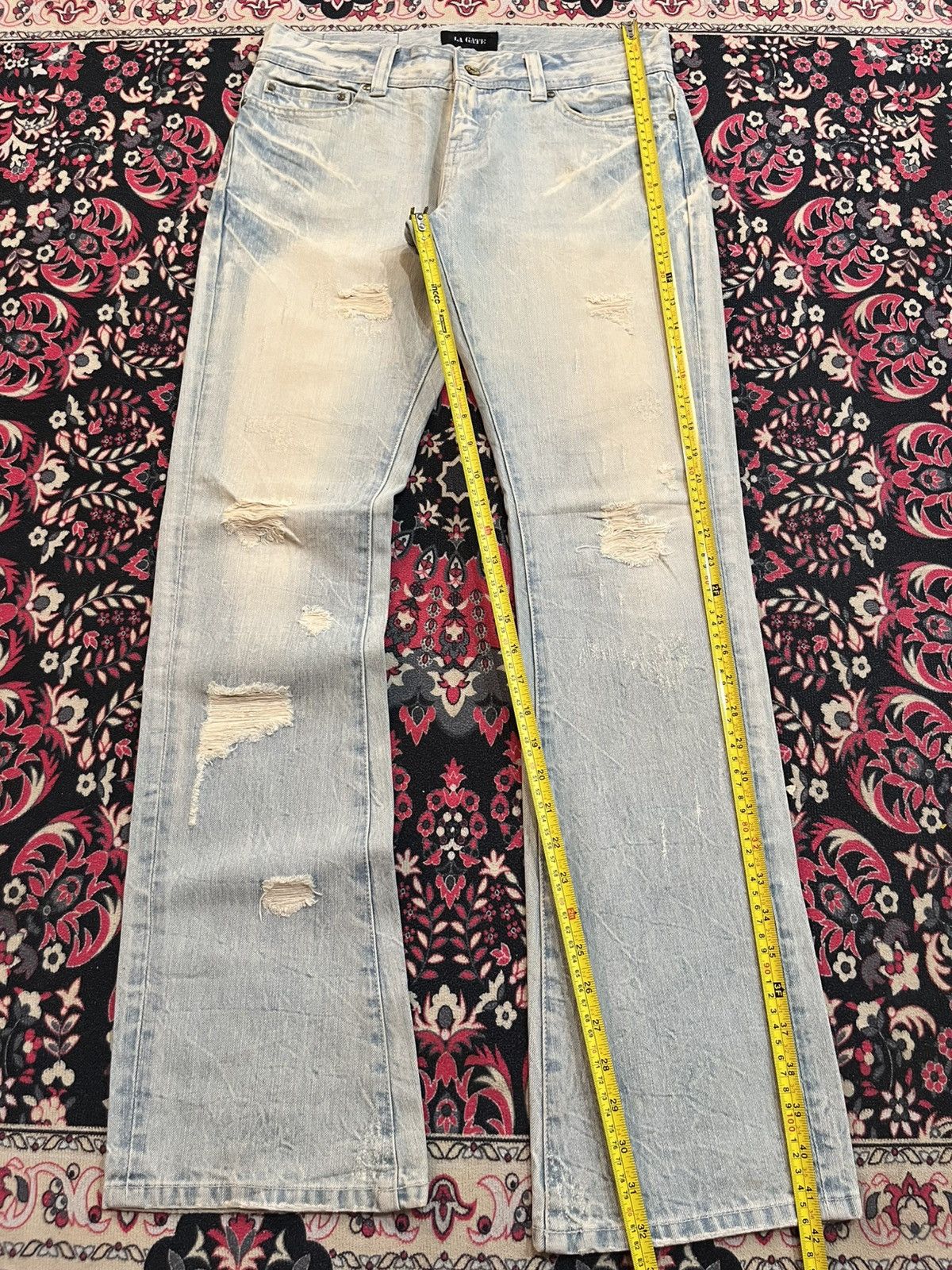 If Six Was Nine Japanese Brand La Gate Acid Blue Whisker Ripped Flare Jeans Size US 31 - 11 Thumbnail