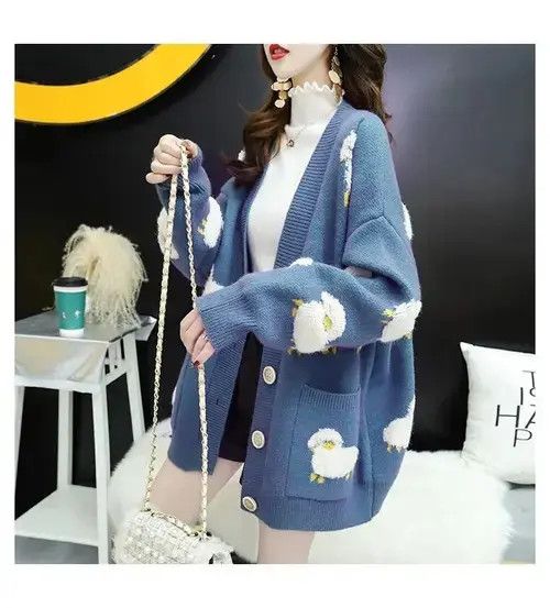 Japanese Brand Women Sweater Cardigans Knitcoat V Neck Sheep Size ONE SIZE - 1 Thumbnail