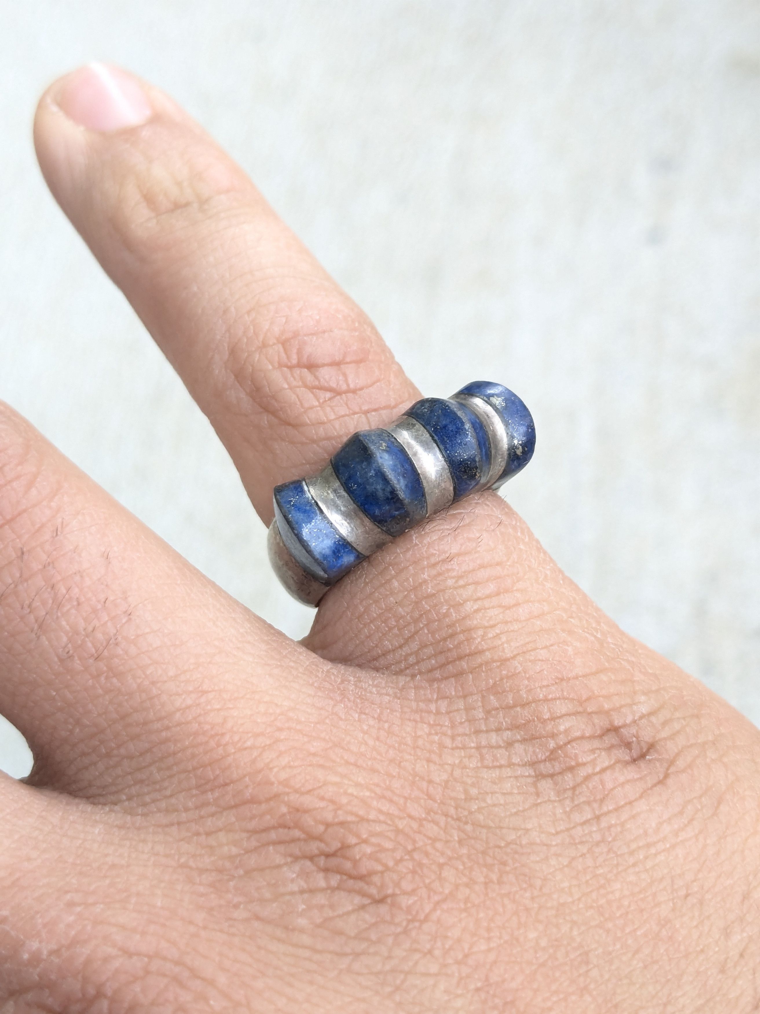 Jewelry Sterling Silver Ring 6.25 Lapis Lazuli Modern Avant Garde Size ONE SIZE - 10 Thumbnail