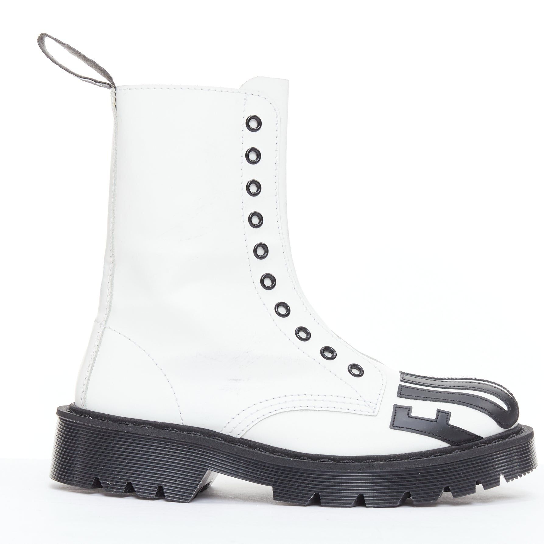 Vetements VETEMENTS VTMNTS F OFF black white slogan leather combat boots EU36 Size US 6 / IT 36 - 1 Thumbnail