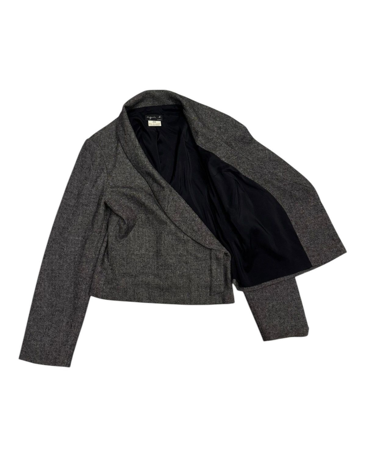 agnes b. 🔥AGNES B WOOL LAINE GREY SHAWL COLLAR CROP JACKET Size S / US 4 / IT 40 - 3 Thumbnail