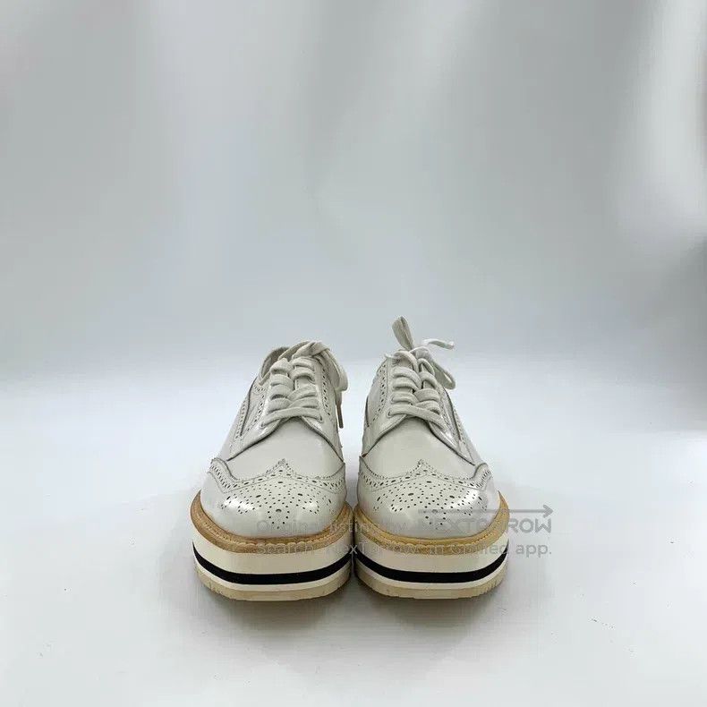 Prada Prada White Baroque carved lace-up casual flat muffin shoe Size US 6.5 / IT 36.5 - 3 Thumbnail