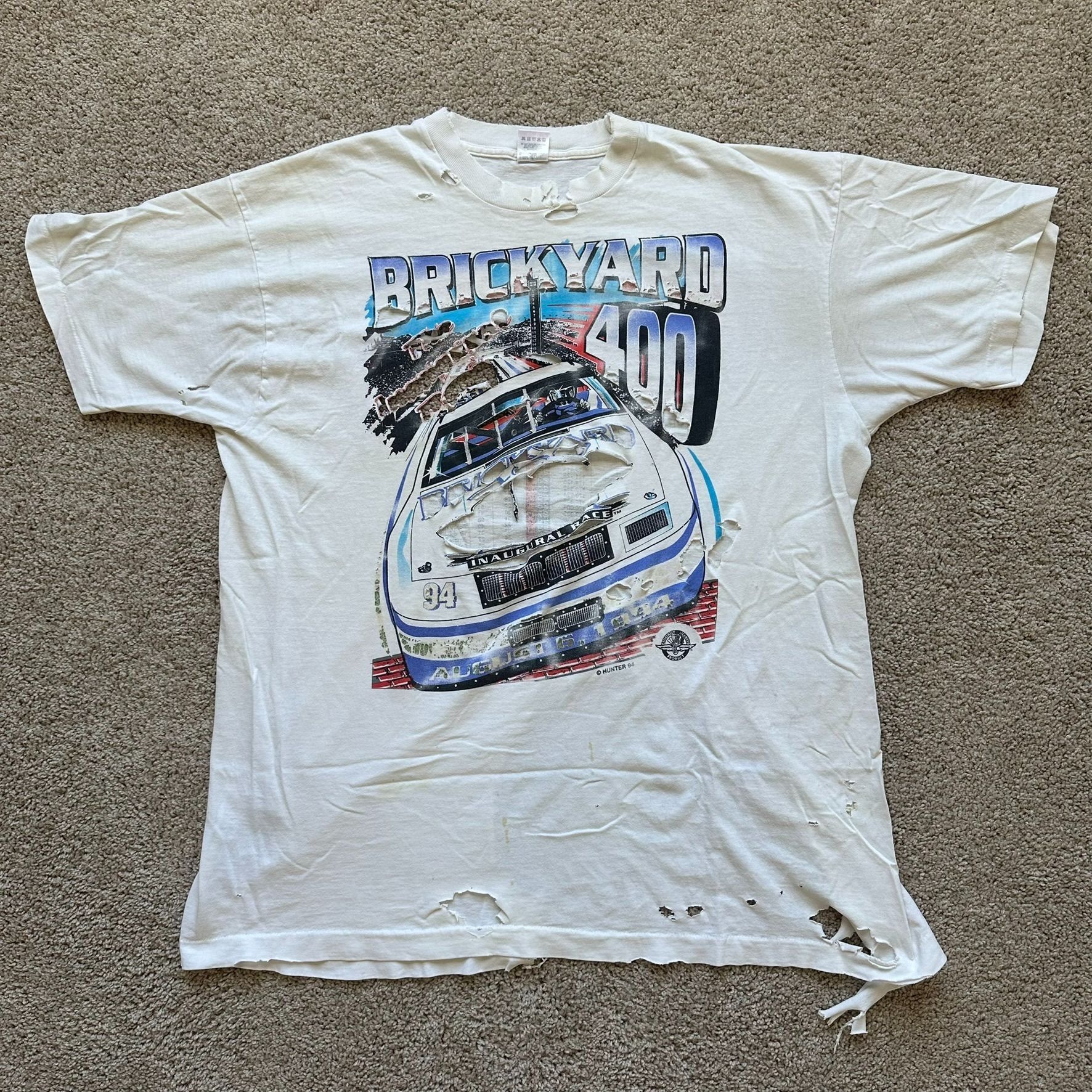 NASCAR Vintage 90s NASCAR Brickyard 400 T-Shirt Trashed Distressed Size US XL / EU 56 / 4 - 4 Thumbnail