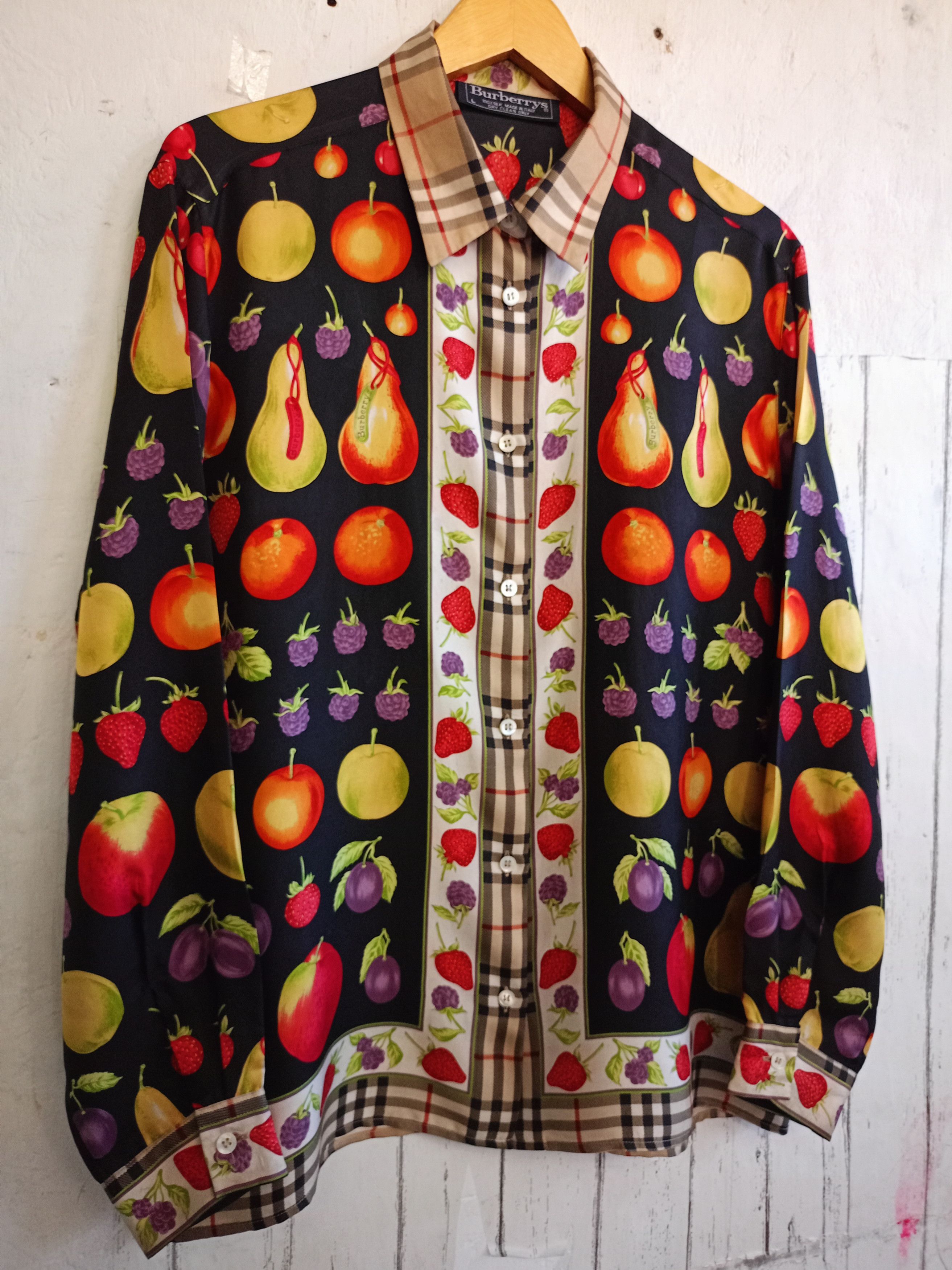 Burberry × Vintage Burberrys Silk fruits Print button shirts Size L / US 10 / IT 46 - 3 Thumbnail