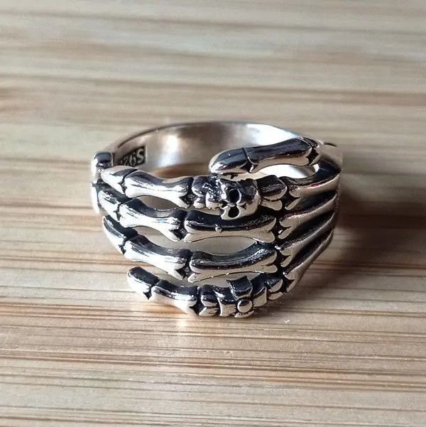 Designer Vintage Punk Skull Skeleton Claw 925 Silver Ring Goth Rave Size ONE SIZE - 2 Thumbnail