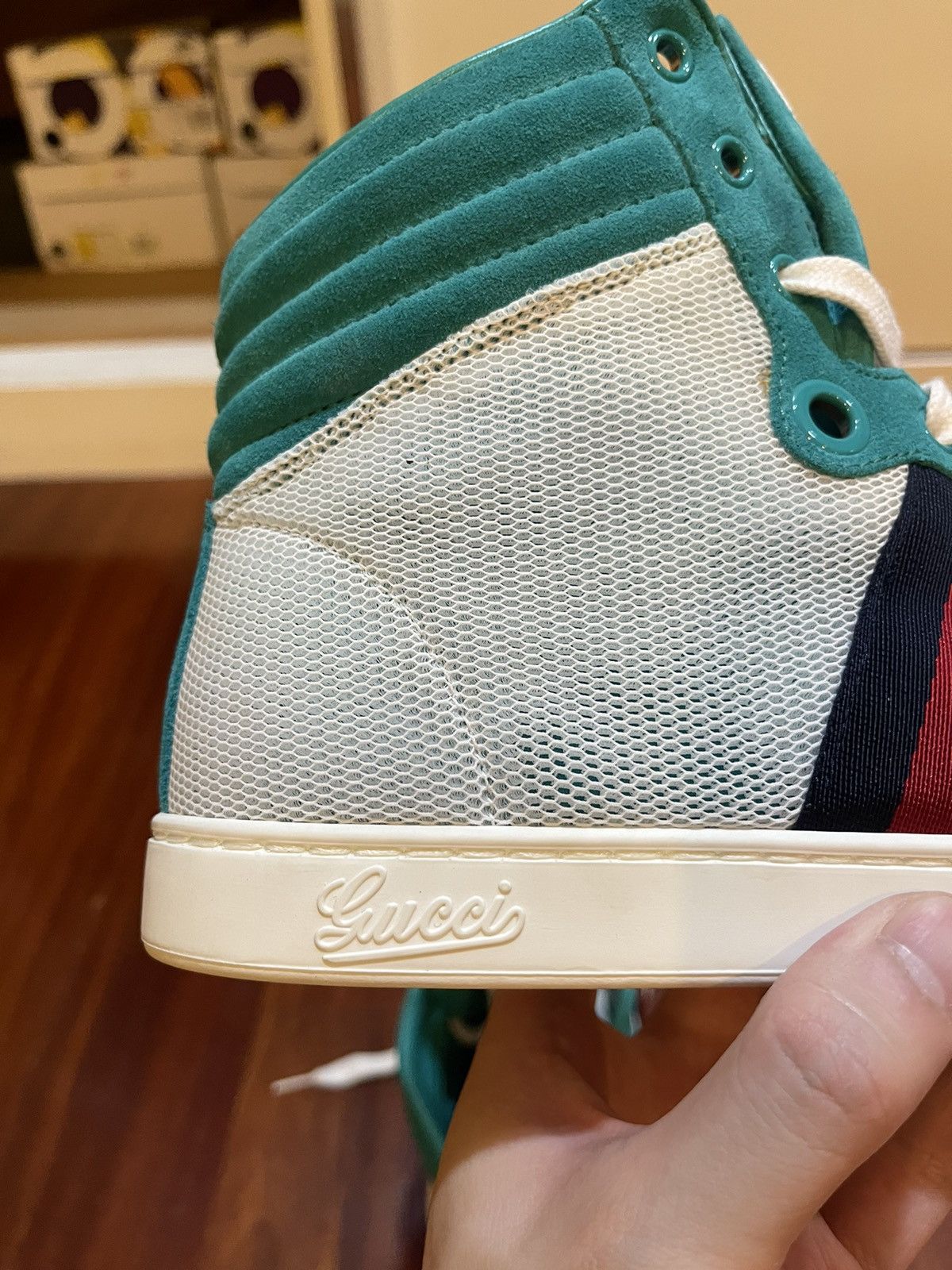 Gucci High Top Suede Mesh Green Size US 8.5 / EU 41-42 - 14 Thumbnail