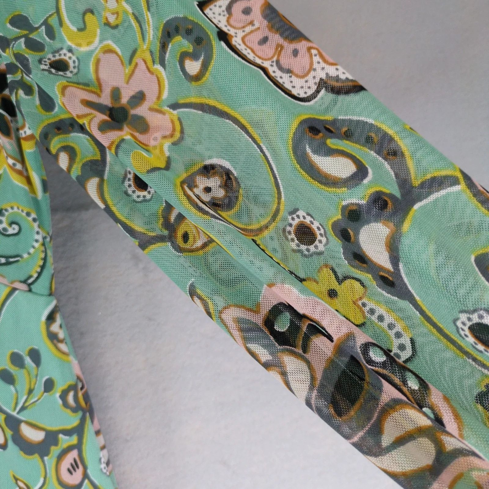 Other Allison Brittney Green Floral Paisley Dress L Sheer Overlay Size L / US 10 / IT 46 - 9 Thumbnail