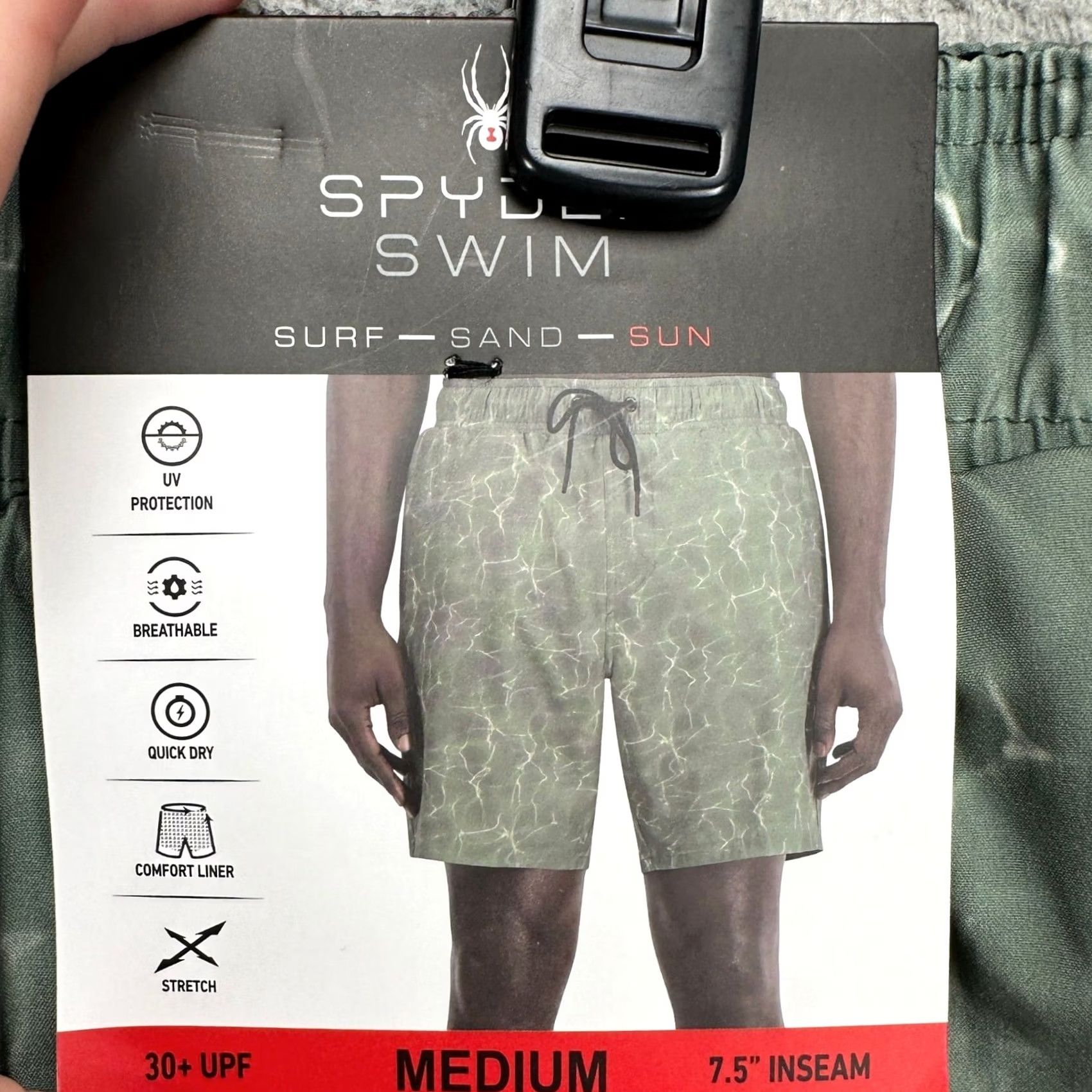 Spyder Spyder Mens Swim Trunks Medium Green Marble Lined Drawstring Board Shorts NEW Size US 31 - 2 Thumbnail
