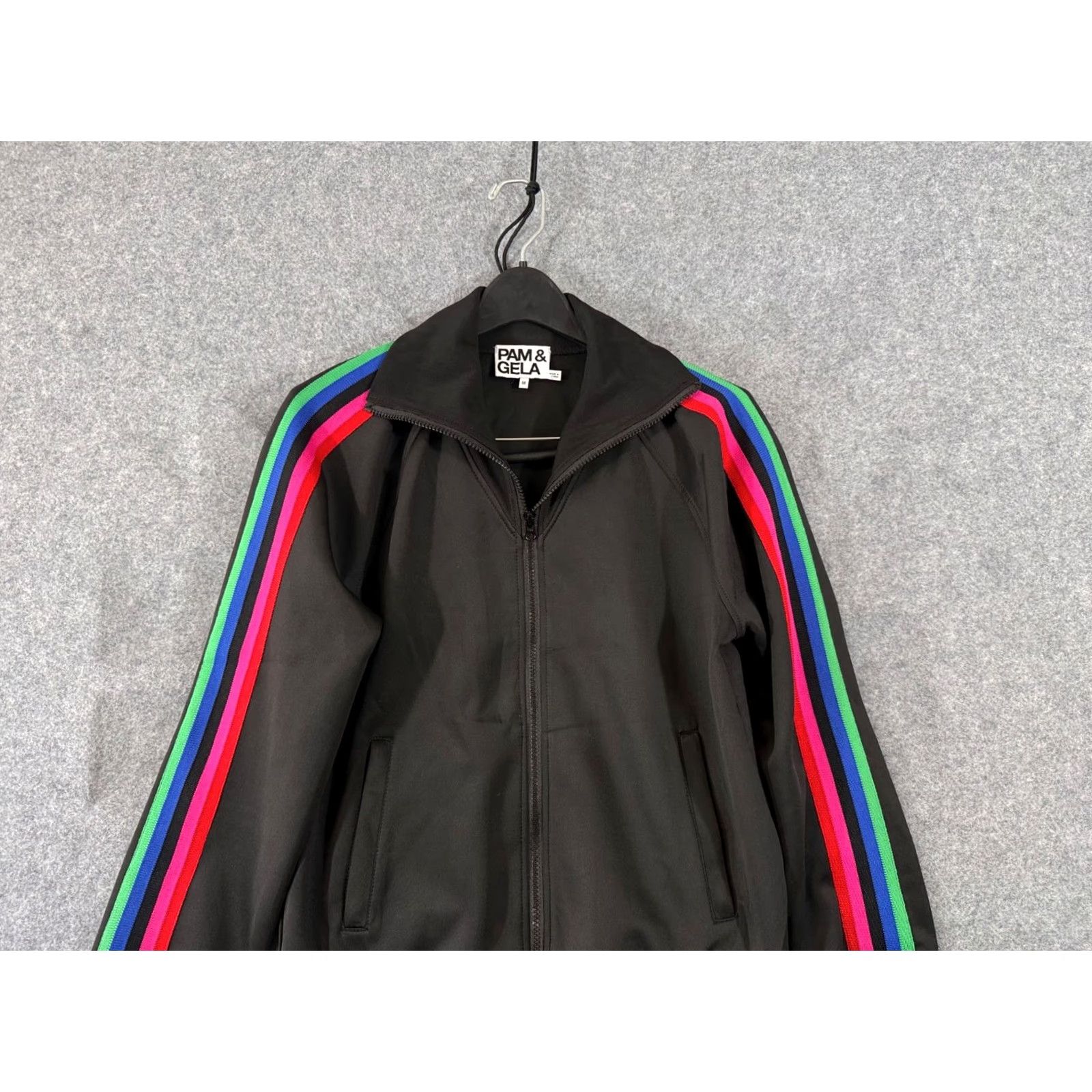 Rainbow Pam & Gela Track Jacket Womens M Black Full Zip Rainbow Sleeve Pockets Size M / US 6-8 / IT 42-44 - 2 Thumbnail