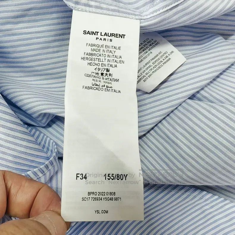 Saint Laurent Paris Saint Laurent Paris Navy and white striped embroidered log Size XXS / US 00 / IT 34 - 5 Thumbnail