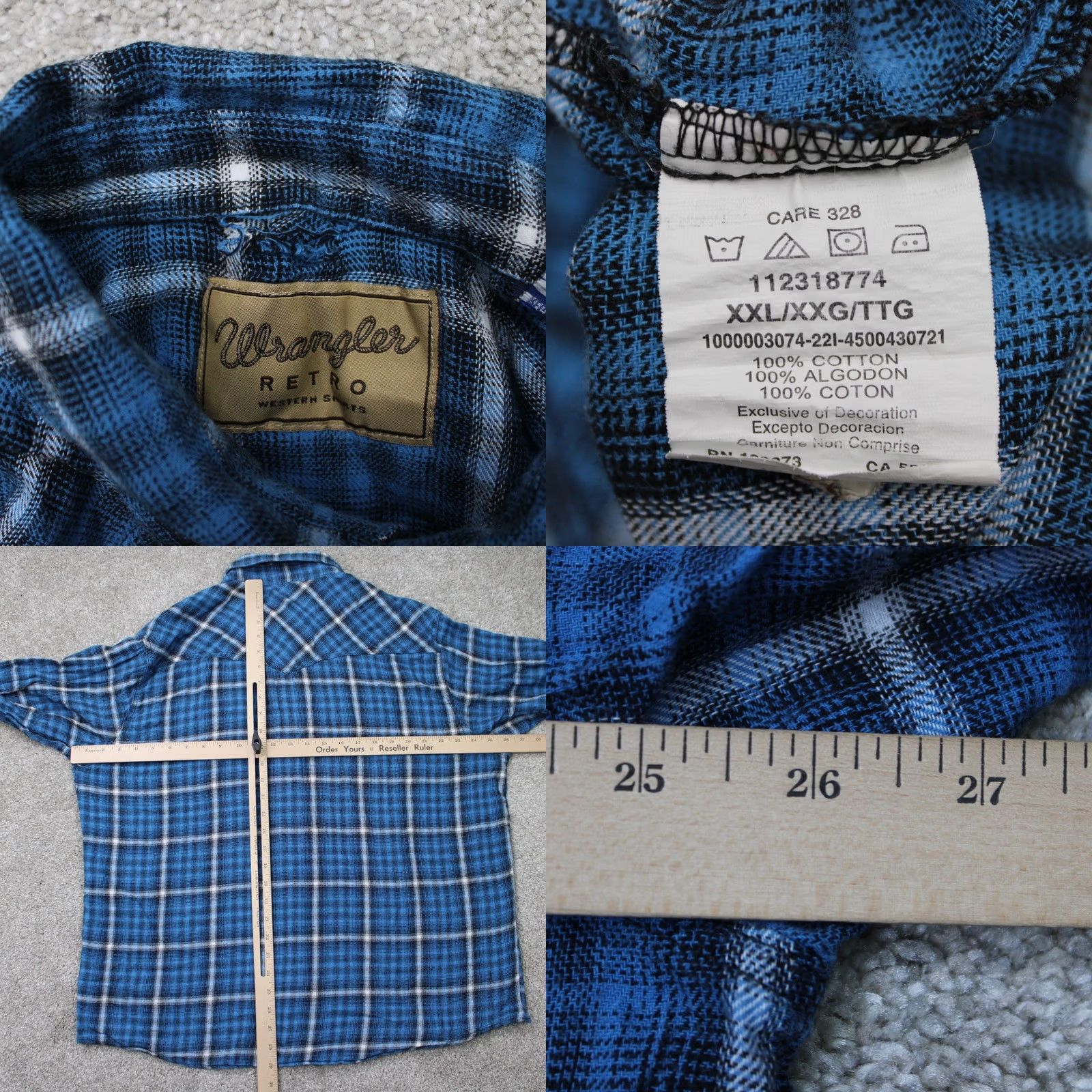 Wrangler Wrangler Shirt Mens 2XL Blue Pearl Snap Western Cotton L/S Flannel WRANGLER WRANCHER Cowboy Western Shirt Mens 2XL Blue Plaid Cotton Button-Up Wool? Size US XXL / EU 58 / 5 - 8 Thumbnail