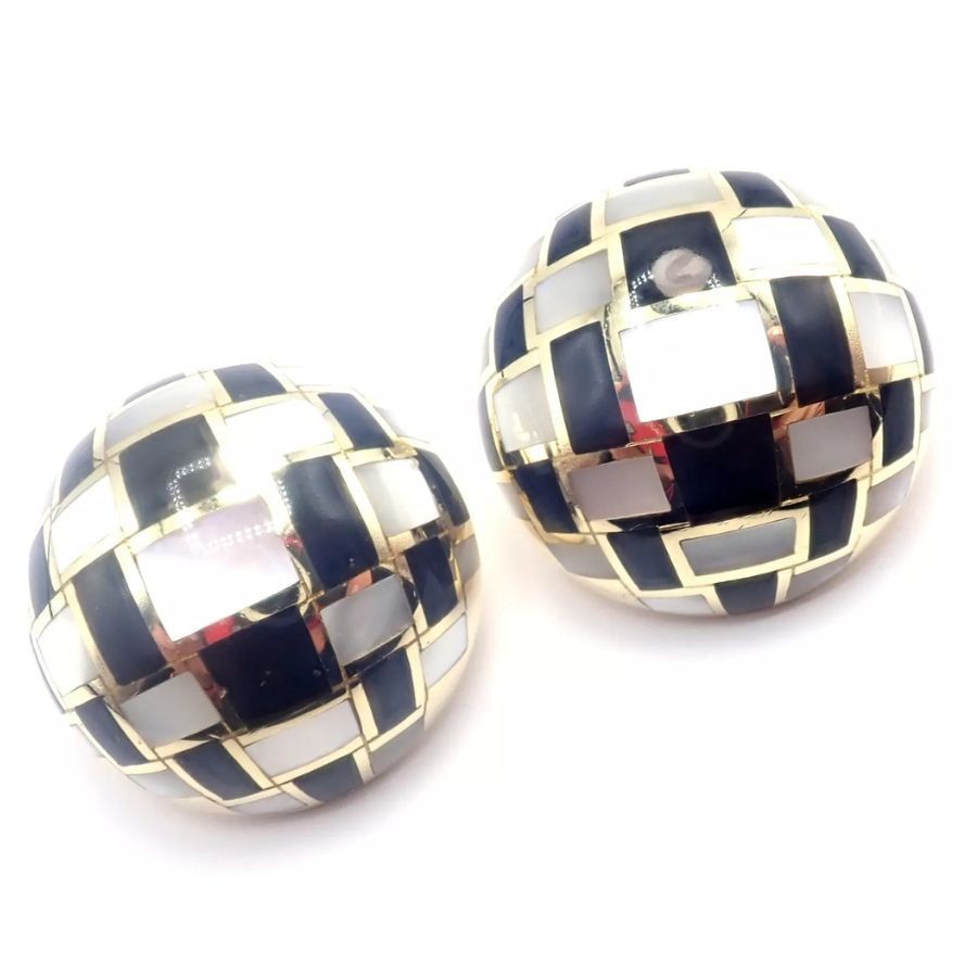 Tiffany & Co. 18k Gold Mother of Pearl Black Jade Checkerboard Earrings Size ONE SIZE - 11 Thumbnail