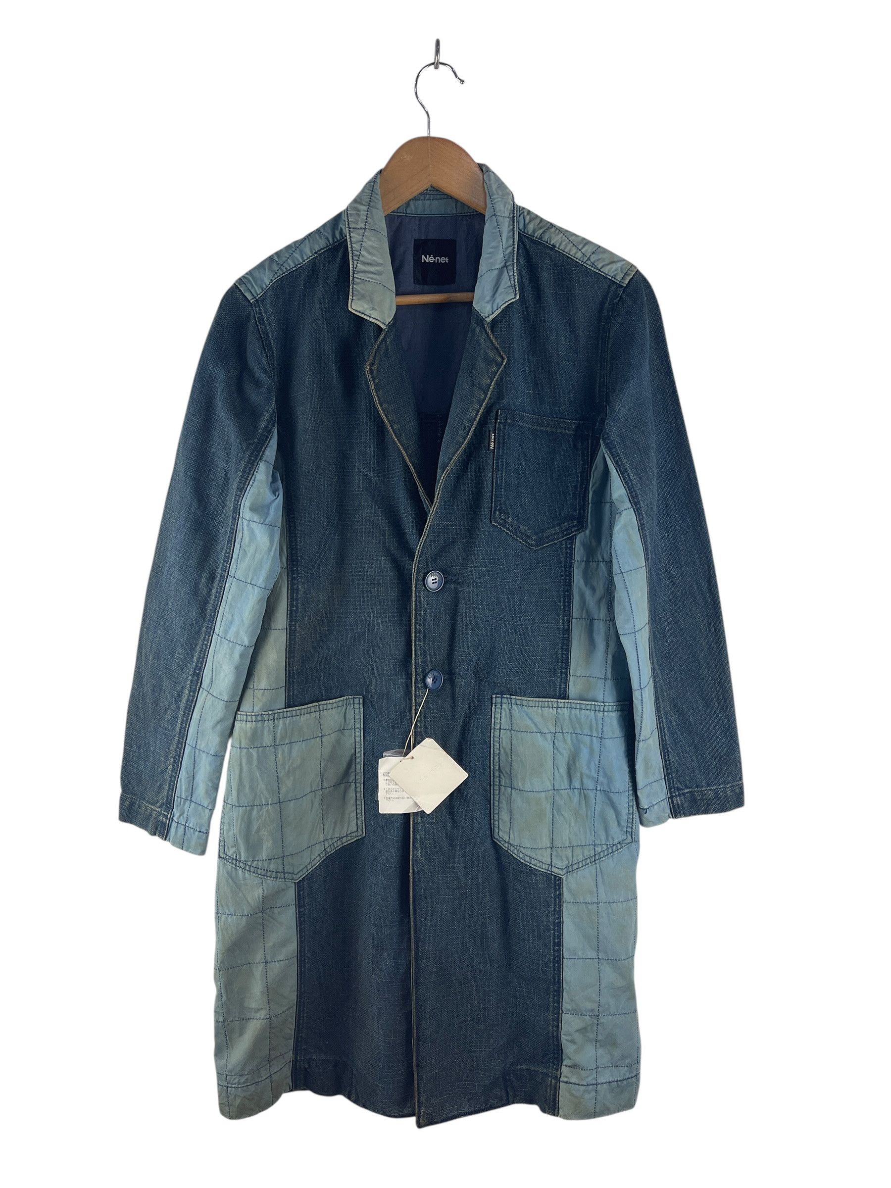 Ne-Net Ne-net Patchwork Denim Long Coat Quilted Panel Belted Back Size US S / EU 44-46 / 1 - 2 Thumbnail