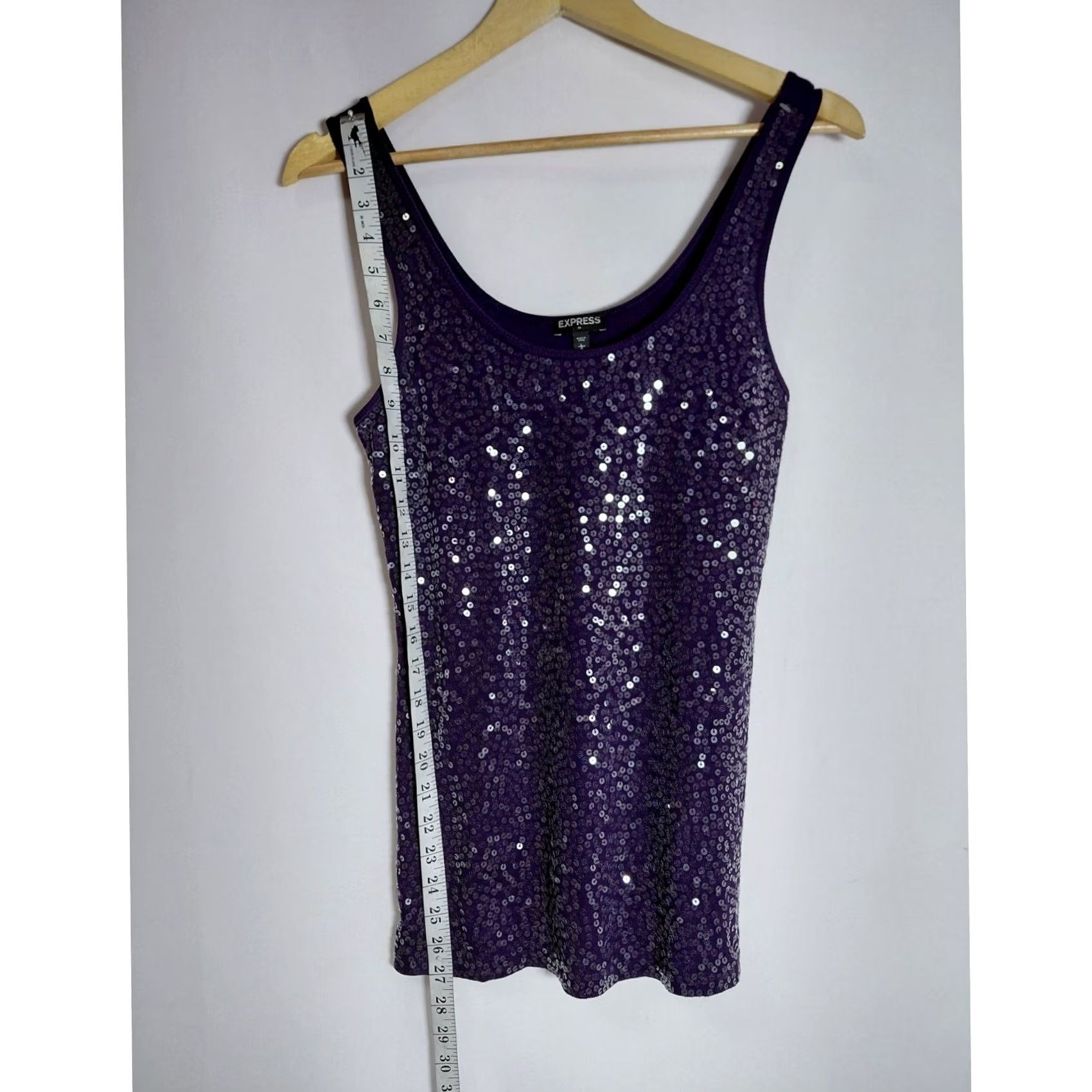 Express EXPRESS Sequin Tank Top Purple Solid Knit Sleeveless Women Size L Size L / US 10 / IT 46 - 6 Thumbnail