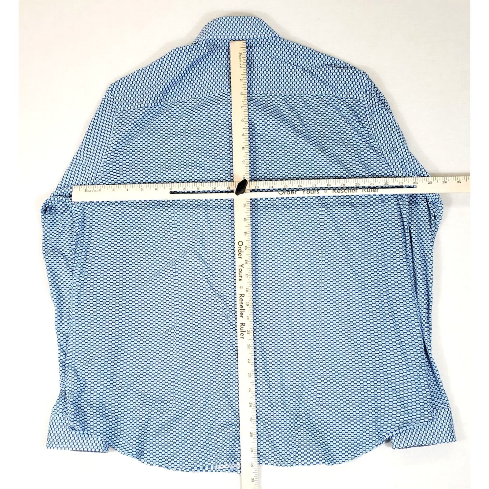 Vintage Buttercloth Dress Shirt Flip-Cuff Blue Patterned Long Sleeve Mens XL Size 46R - 4 Thumbnail