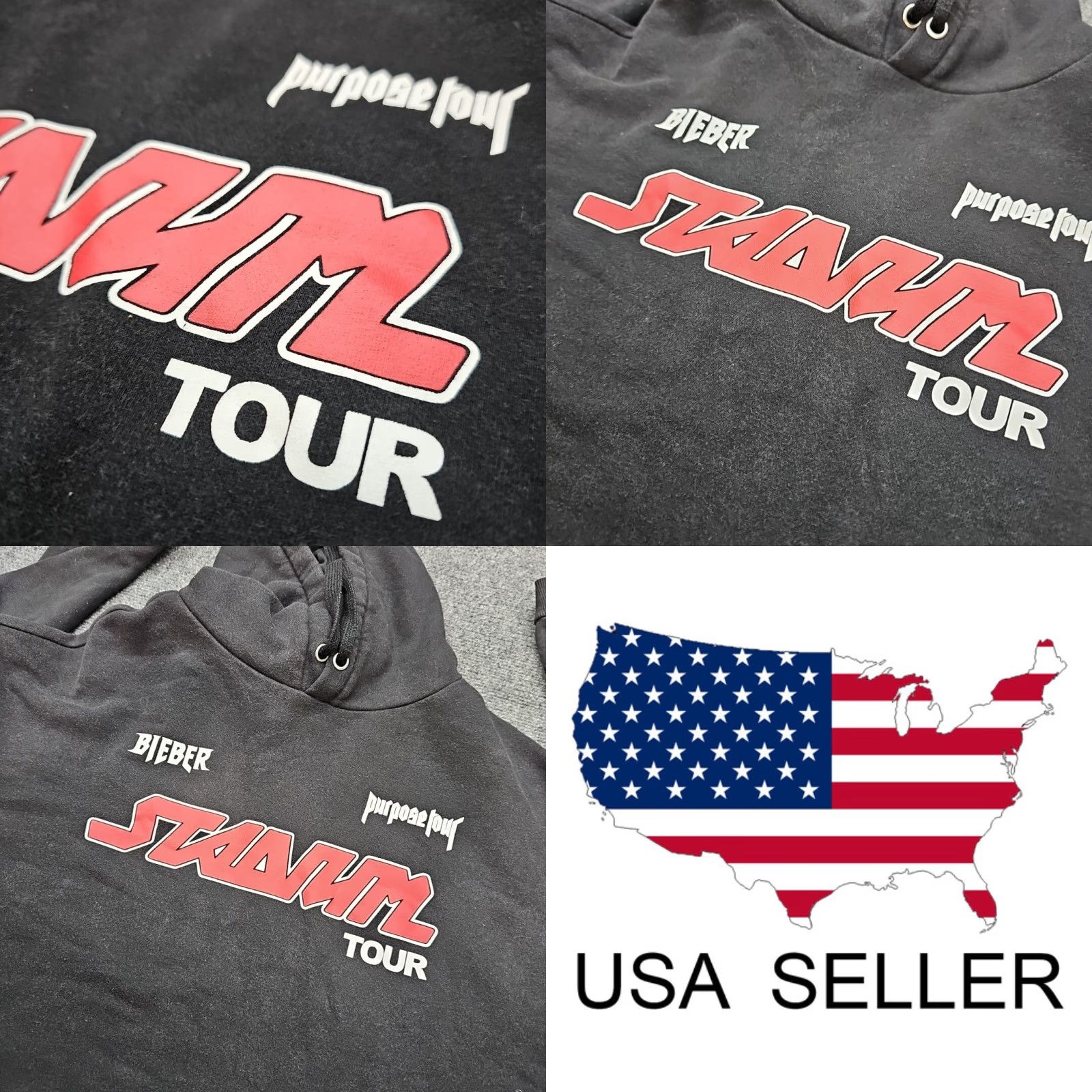 Vintage Justin Bieber Hoodie Women XL Black Crop Top Purpose Tour Stadium Sweatshirt Pullover Hooded Graphic Print All Seasons Size XL / US 12-14 / IT 48-50 - 9 Thumbnail