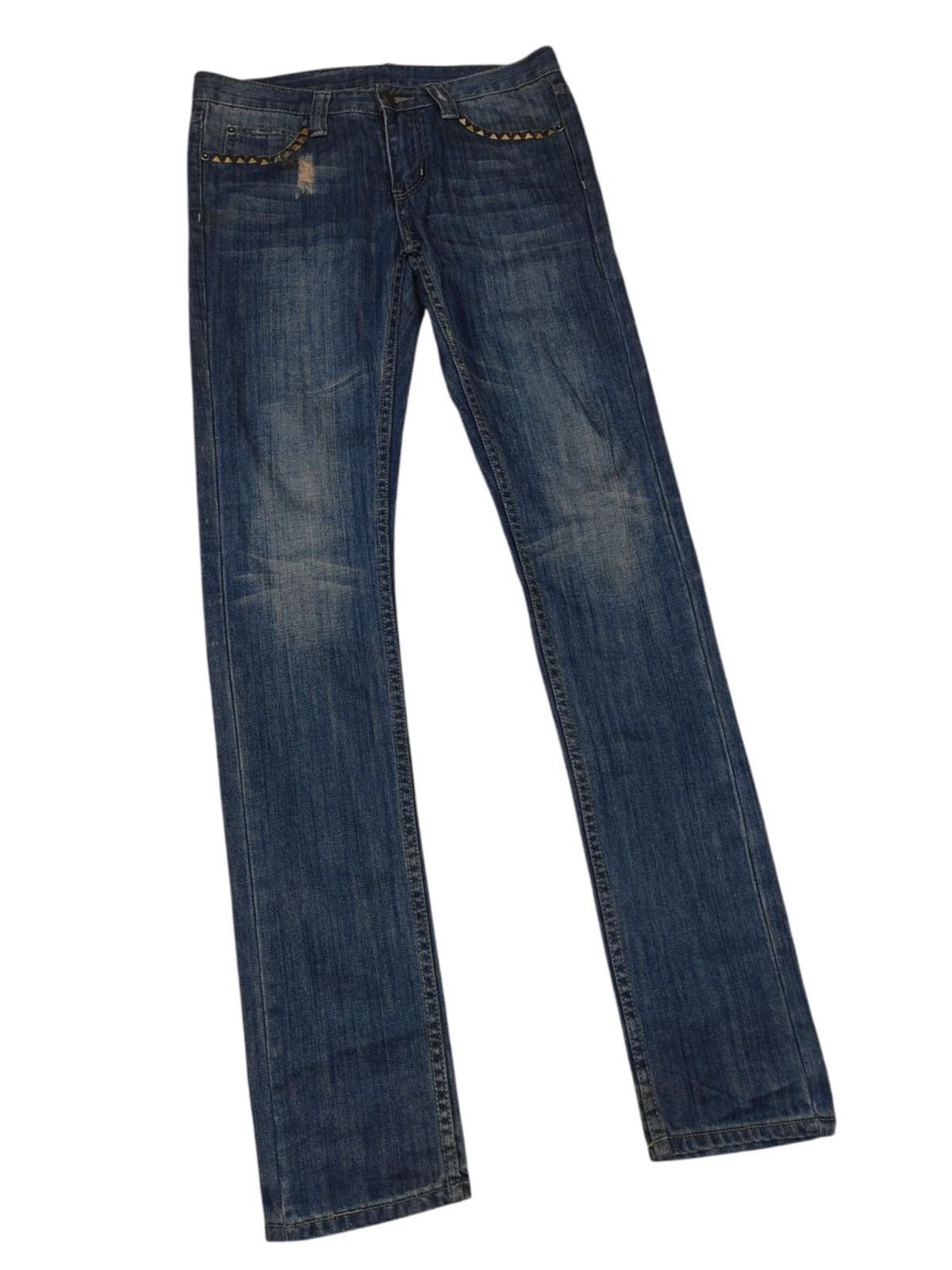 Designer × Japanese Brand Vintage 90s Stovepipe Studded Distressed Whiiskered Jeans Size 32" / US 10 / IT 46 - 3 Thumbnail