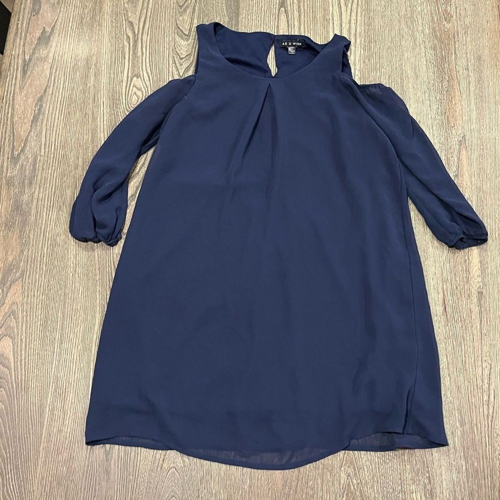 Vintage AS U WISH Blouse Small Navy Blue Cold Shoulder Sleeves Size S / US 4 / IT 40 - 1 Thumbnail