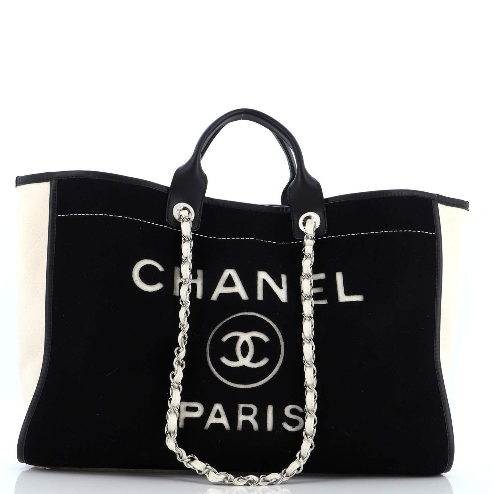 image of Chanel Deauville Tote Wool Felt Large in Black, Women's