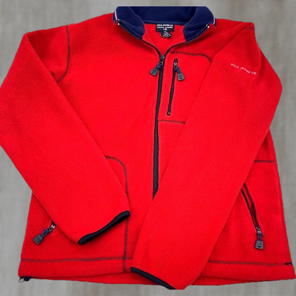 Vintage Vintage Polo Jeans Ralph Lauren Jacket Men Large Red Blue Fleece Zip Full Zip Size US L / EU 52-54 / 3 - 1 Thumbnail