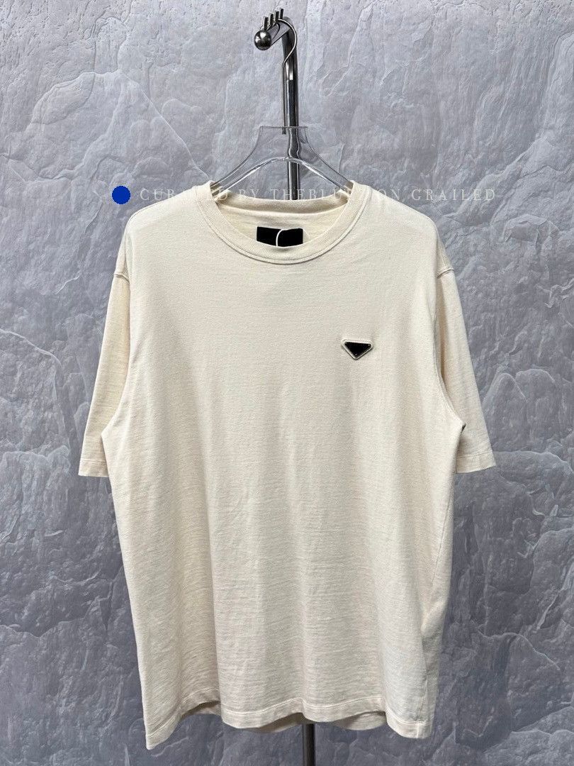 Prada Beige Triangle Logo T-Shirt, Size XL Size US XL / EU 56 / 4 - 1 Thumbnail