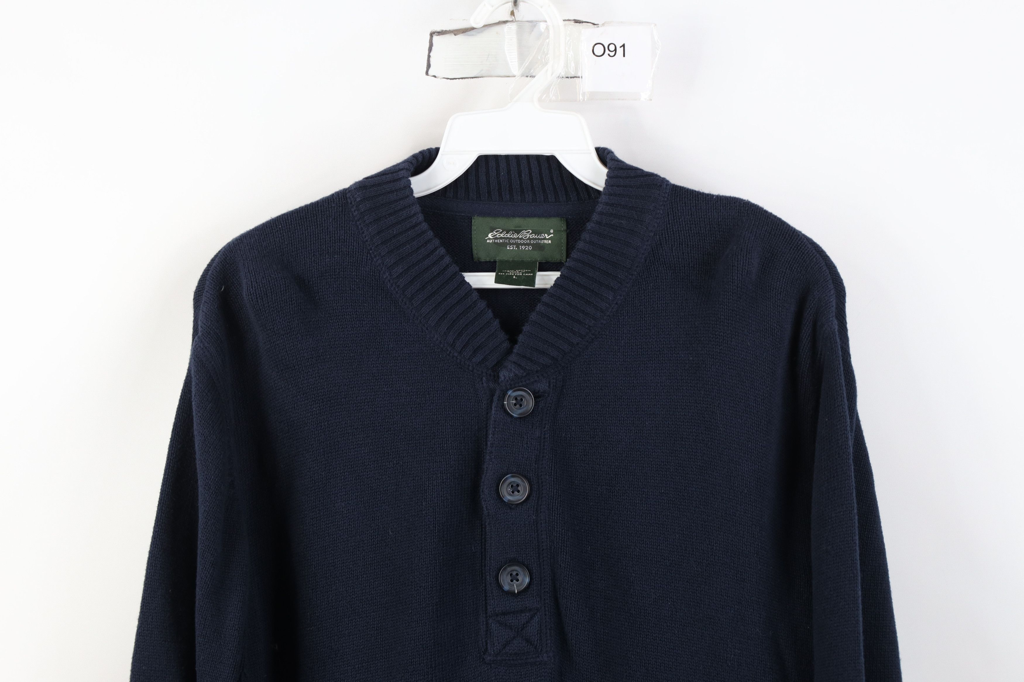 Eddie Bauer Vintage Y2K Eddie Bauer Cotton Knit Henley Sweater Blue Size US L / EU 52-54 / 3 - 2 Thumbnail