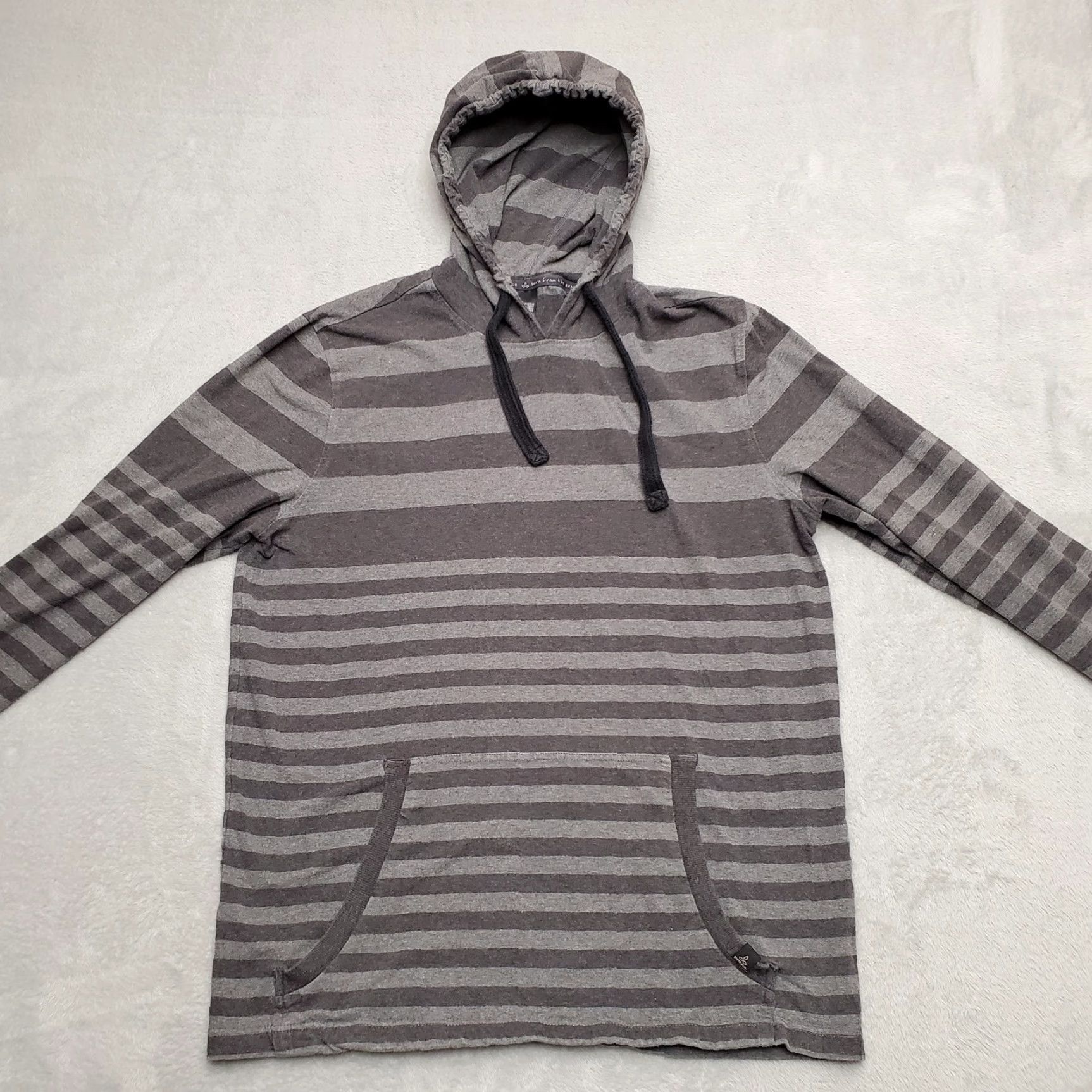 Prana VINTAGE PrAna Hoodie Mens L Gray Striped Hooded Shirt Pullover Casual Drawstrings Size US L / EU 52-54 / 3 - 7 Thumbnail