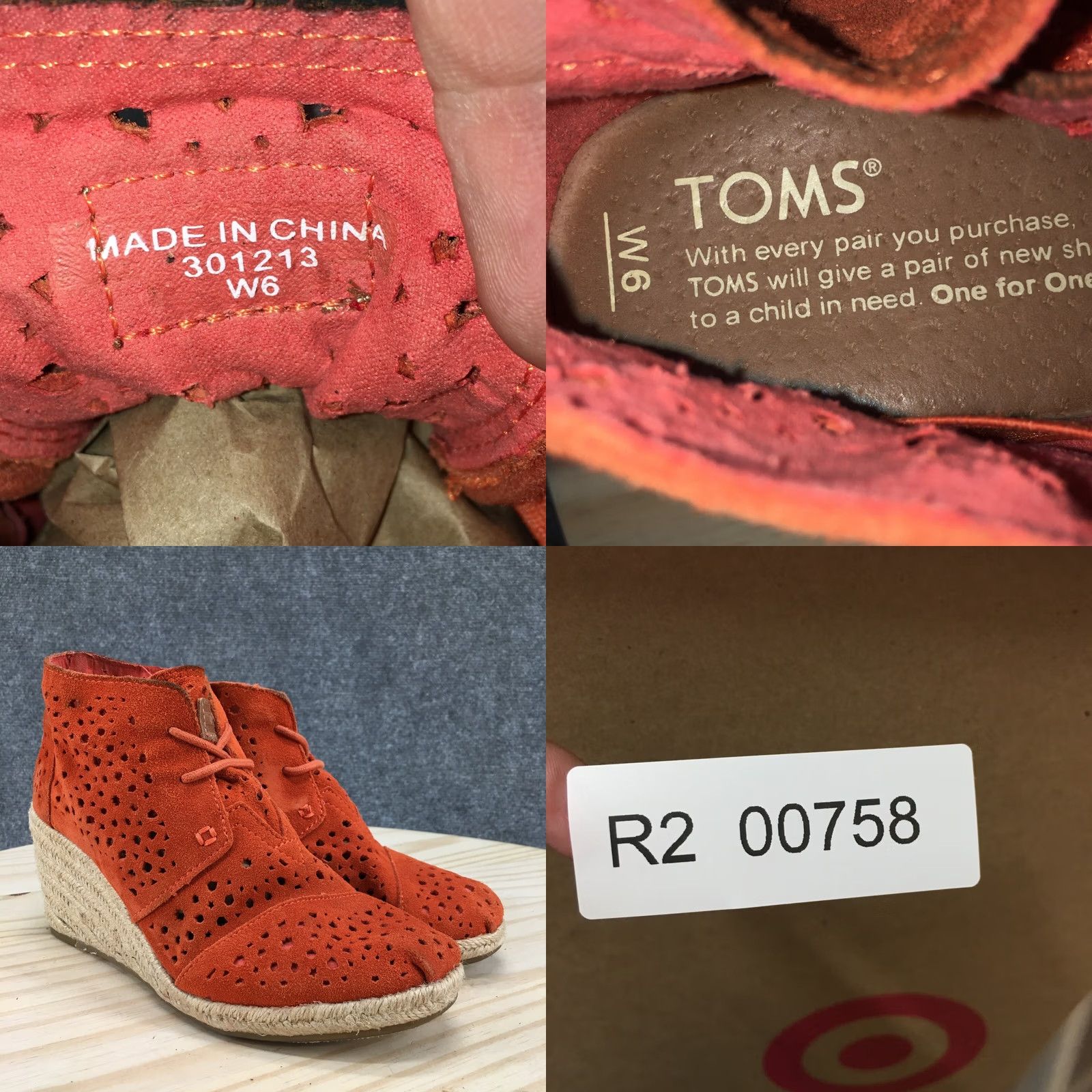 Toms TOMS Boots Womens 6 Orange Desert Wedges Moroccan Cutout Suede Lace Up Casual Size US 6 / IT 36 - 9 Thumbnail