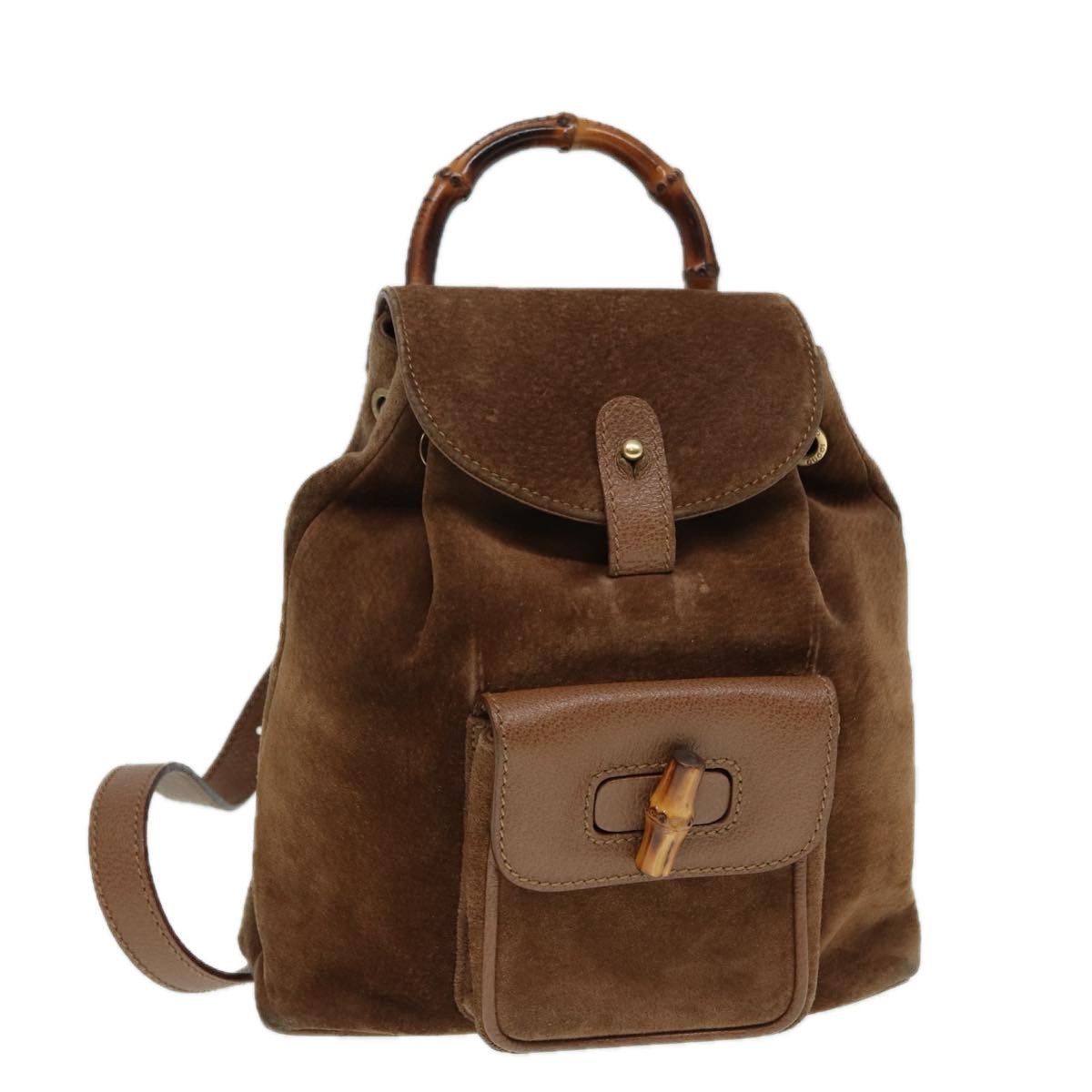 Bamboo Brown Suede Backpack Bag (Pre-Owned)
