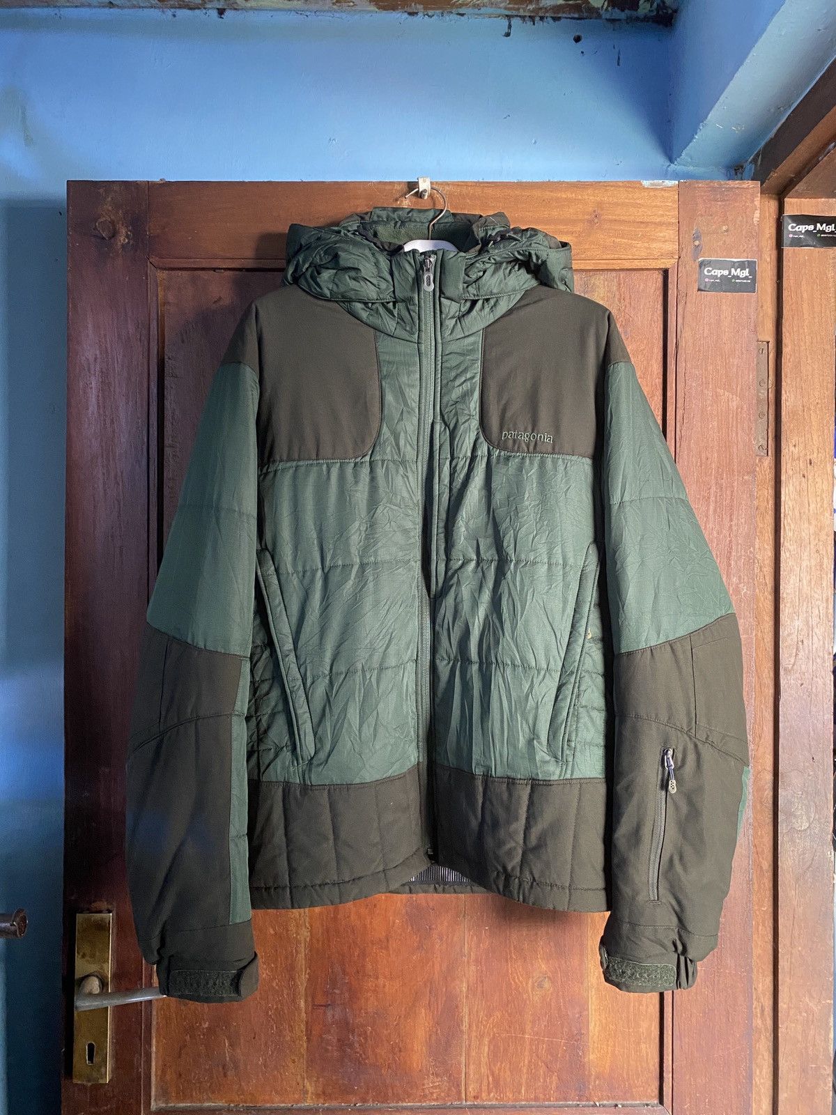 image of Patagonia Puffer Light Jacket Hoody in Black/Green, Men's (Size Small)