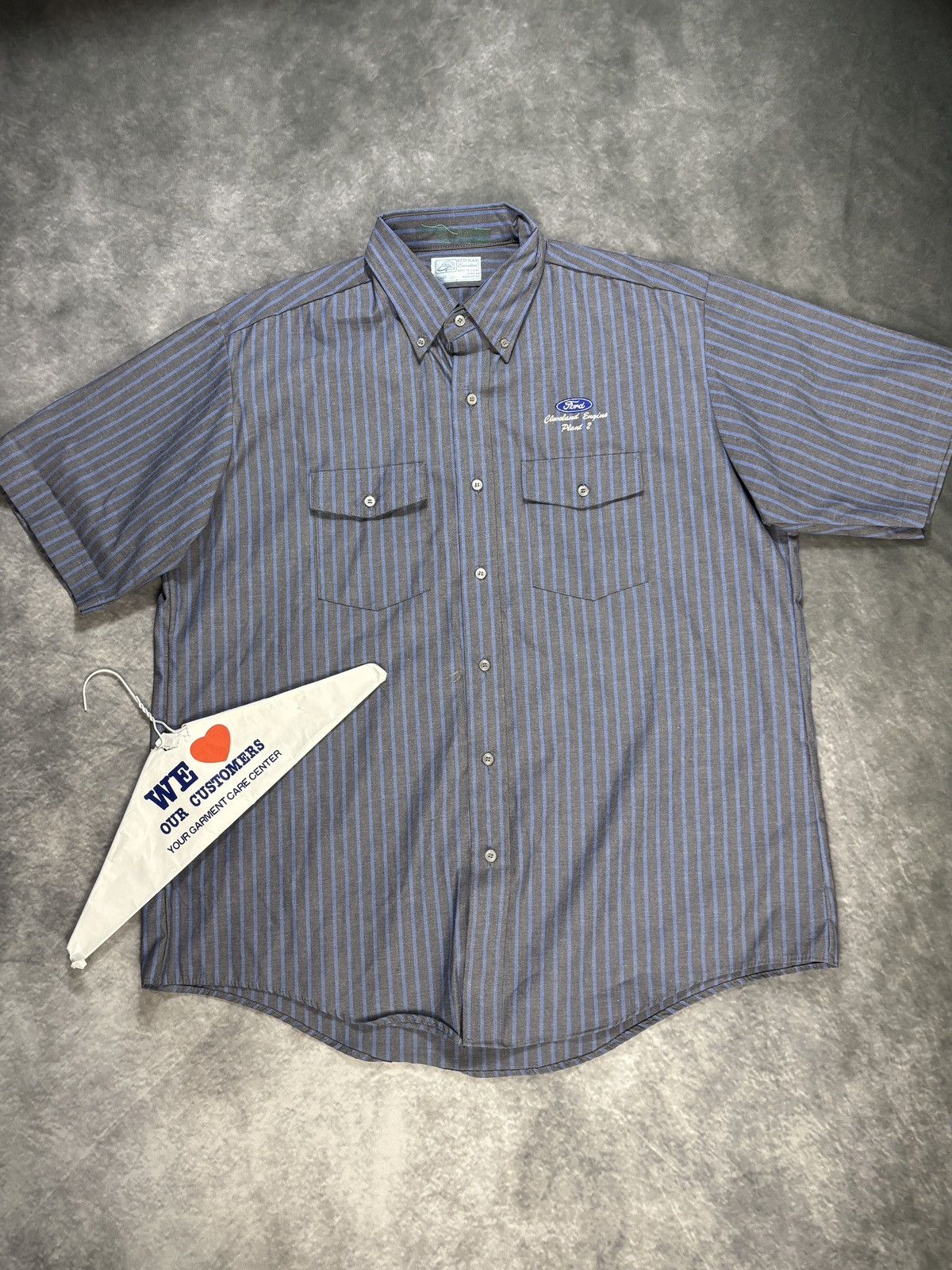 Red Kap × Vintage Vintage Work Shirt Short Sleeve 1990s Striped Ford Motors XL Size US XL / EU 56 / 4 - 1 Thumbnail