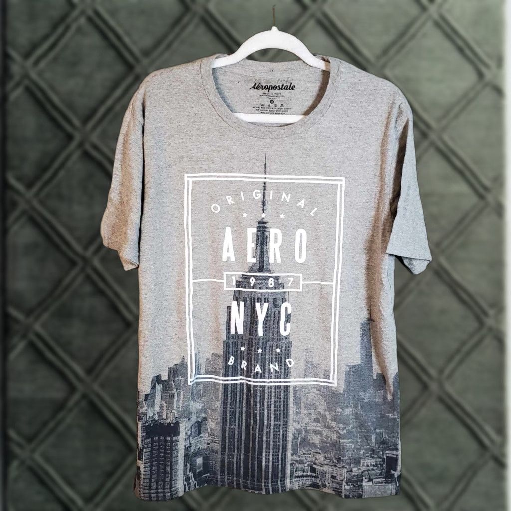 Aeropostale VINTAGE Aeropostale T-Shirt Skyline NYC Y2K Mens M AOP Gray Shirt Size US M / EU 48-50 / 2 - 1 Thumbnail