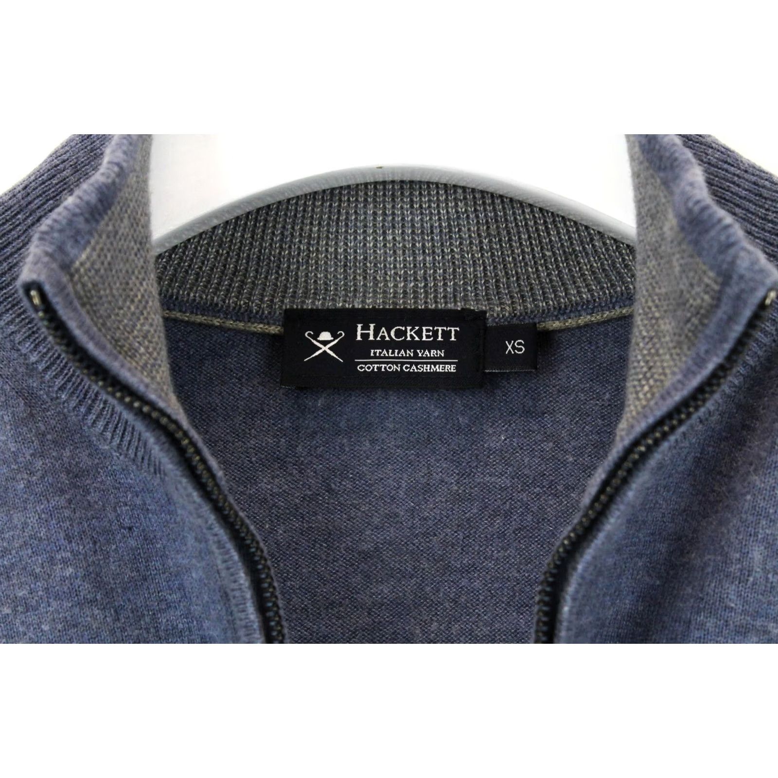 Hackett Hackett Jumper Melange Cott Cash Hzip Pullover Men XS Long Sleeve Elbow Patches Blue Size US XS / EU 42 / 0 - 4 Thumbnail