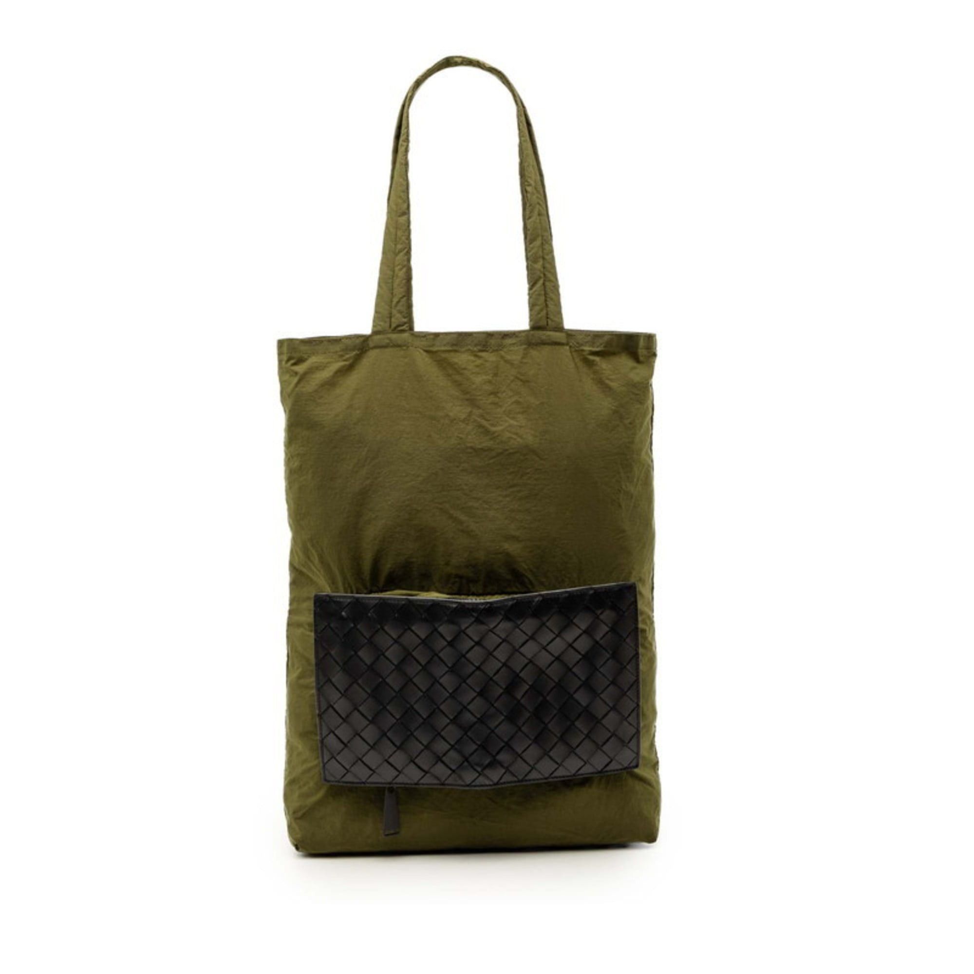 Bottega Veneta Bottega Veneta Intrecciato Eco Bag Tote Foldable Black Khaki Leather Nylon Women's BOTTEGAVENETA Size ONE SIZE - 1 Thumbnail