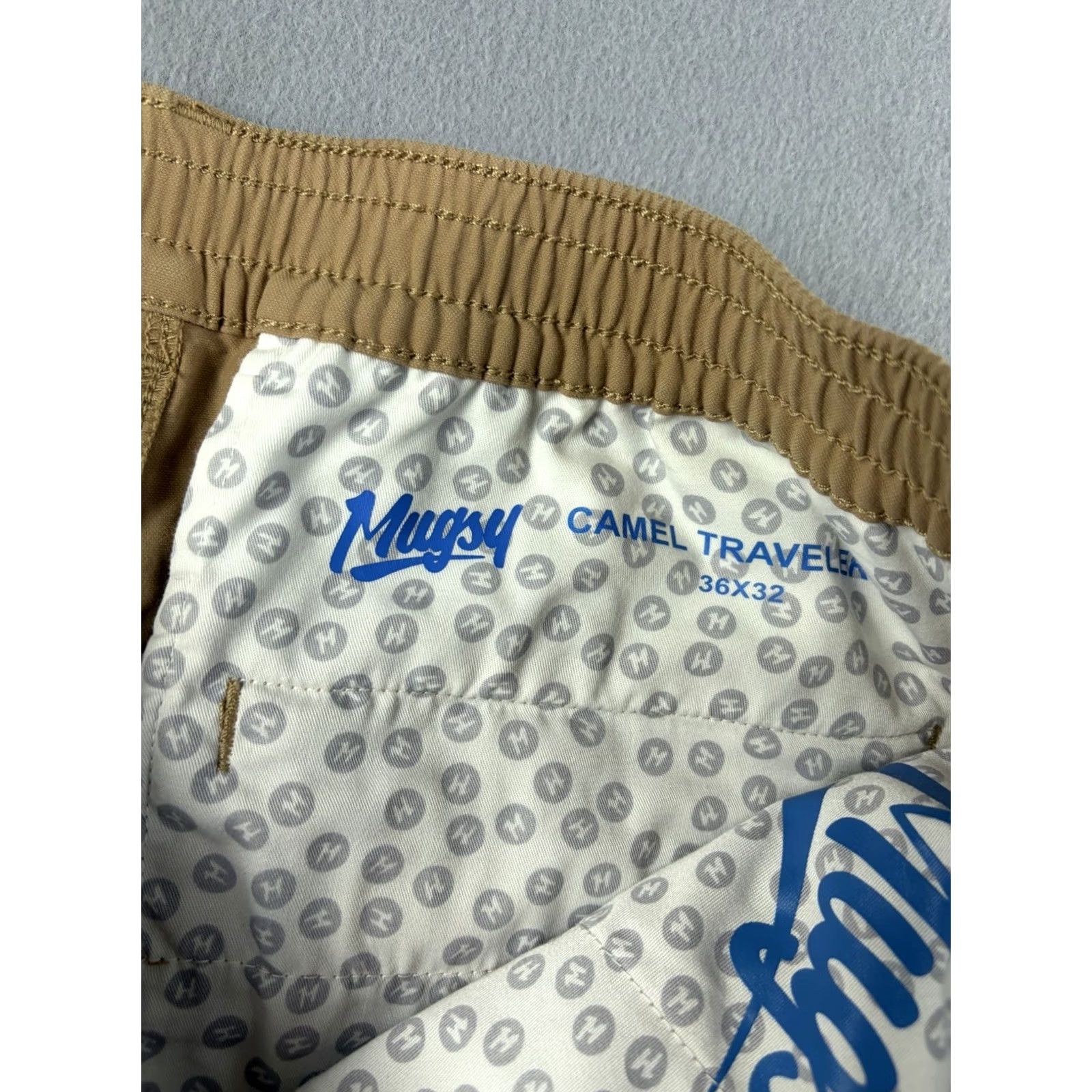 Camel Mugsy Pants Mens 36x30 Travel Chino Solid Beige Stretch Cotton Spandex Elastic Waist Straight Inseam 30 Regular Size US 36 / EU 52 - 5 Thumbnail