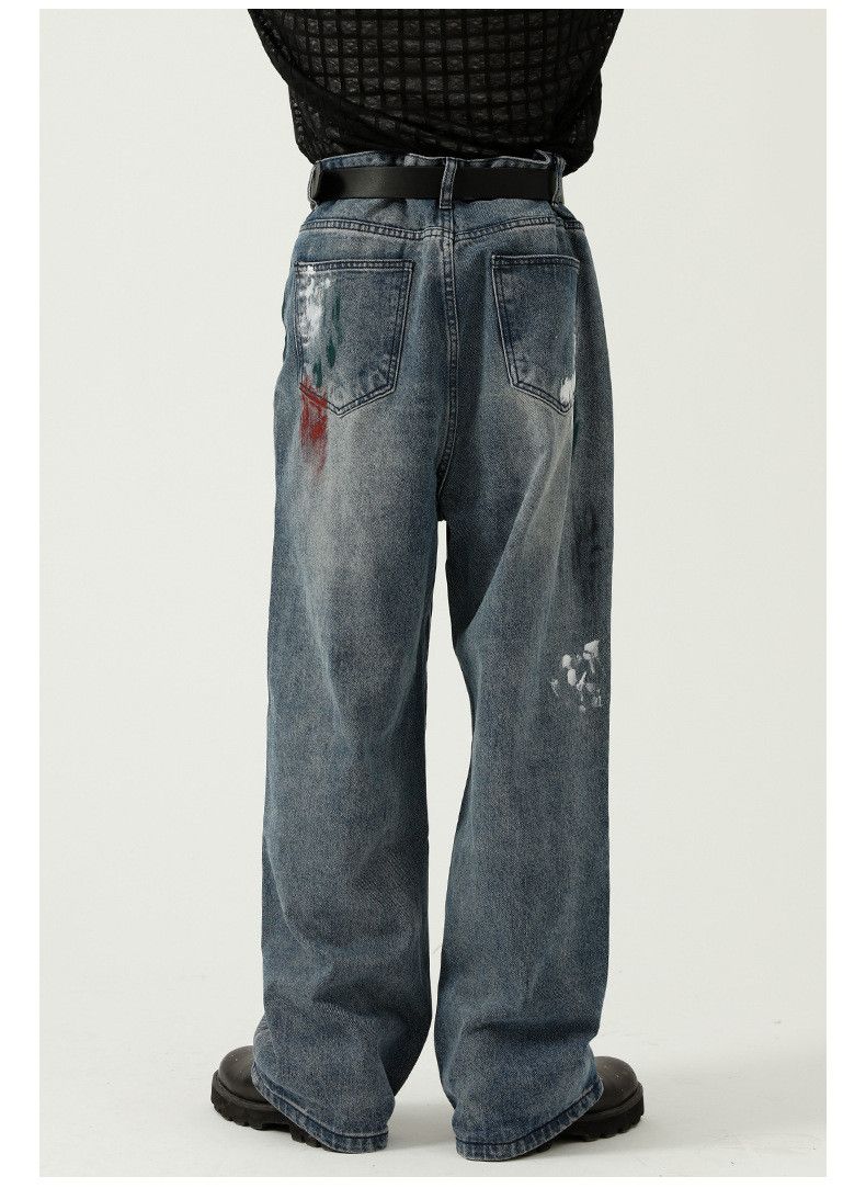 Japanese Brand Japanese retro splatter paint wide-leg ripped jeans Size US 32 / EU 48 - 4 Thumbnail
