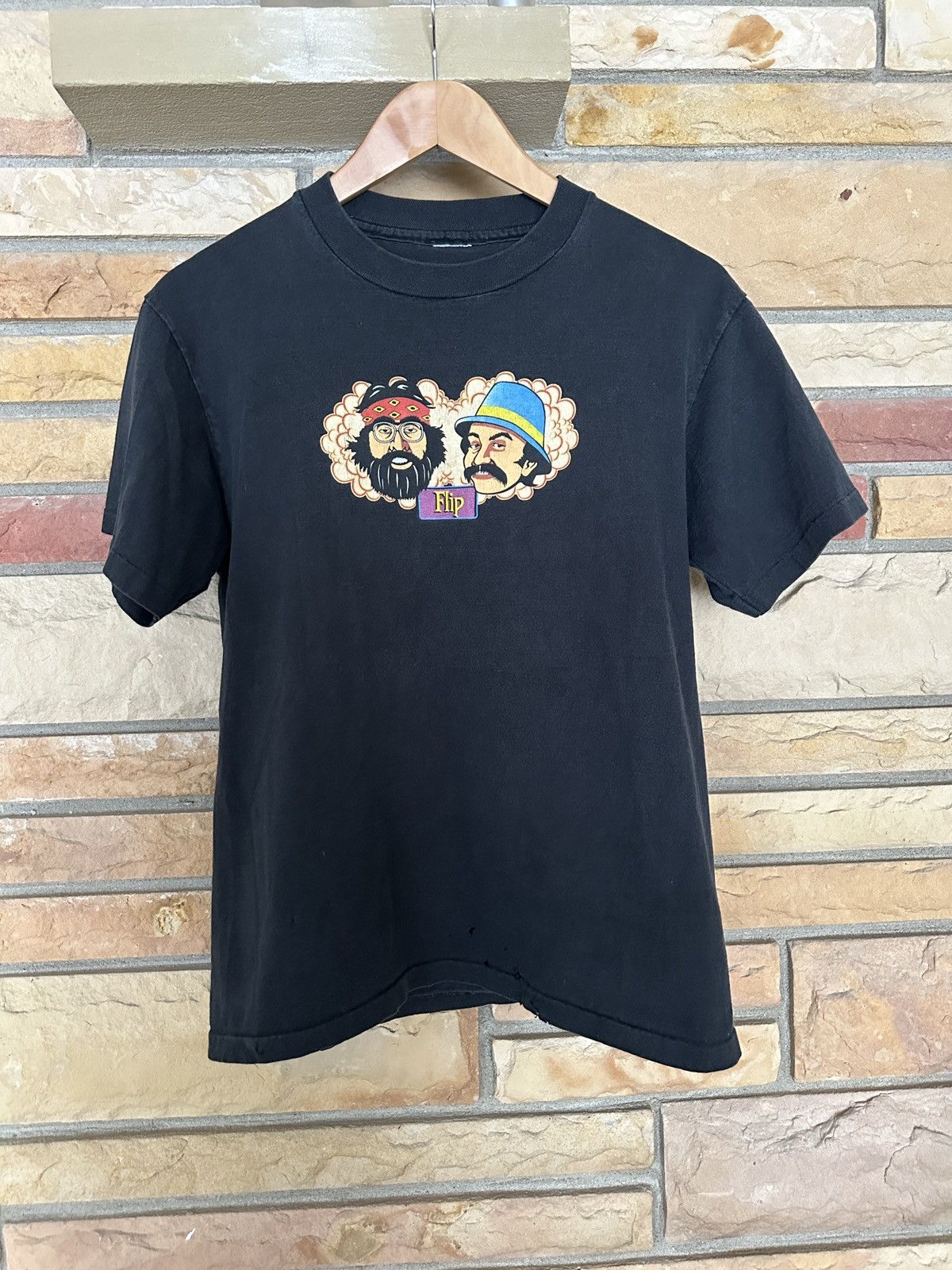 image of 90's Flip Skateboards Cheech And Chong Graphic Tee in Black, Men's (Size Medium)