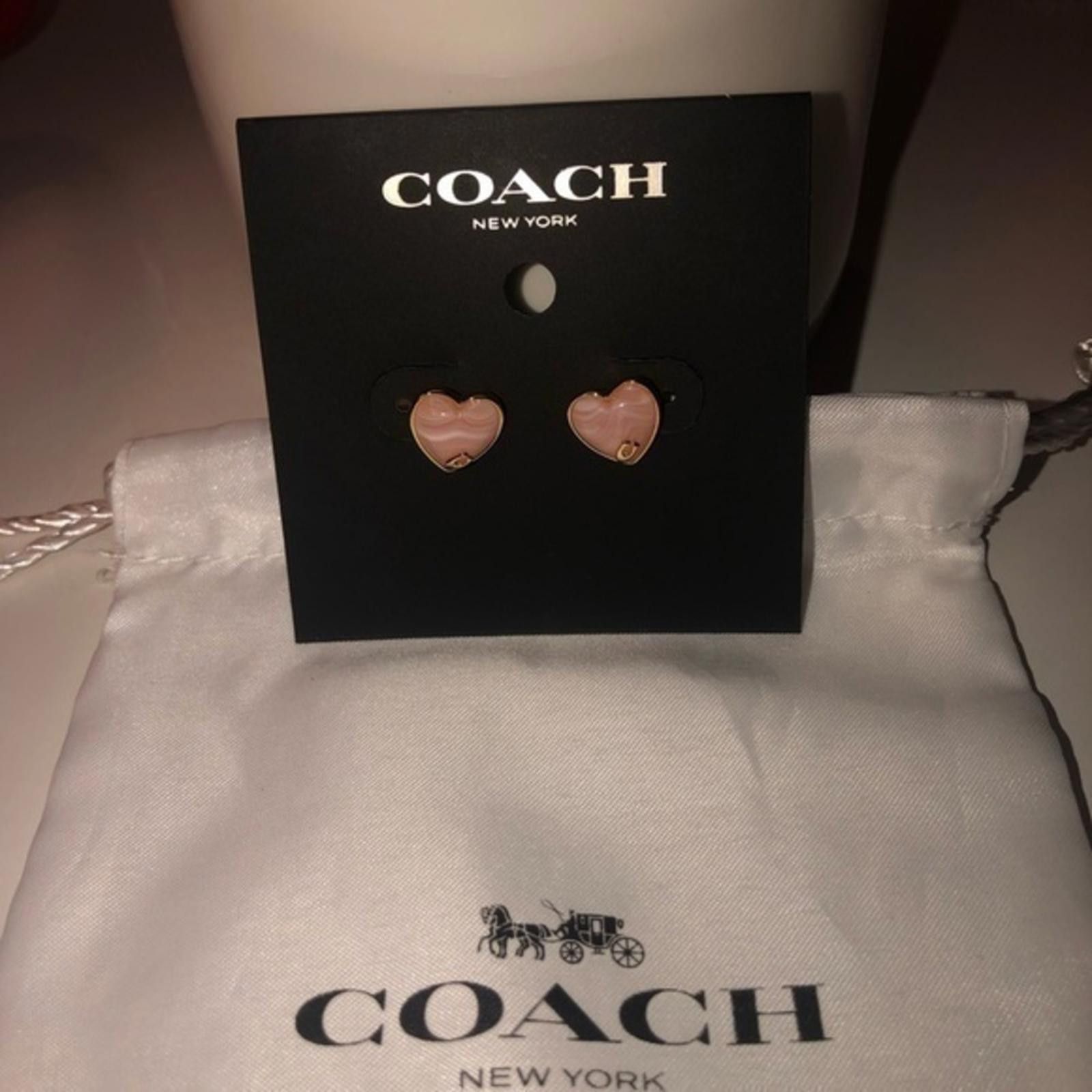 Coach Rose Quartz Heart Stud Earrings NWT
